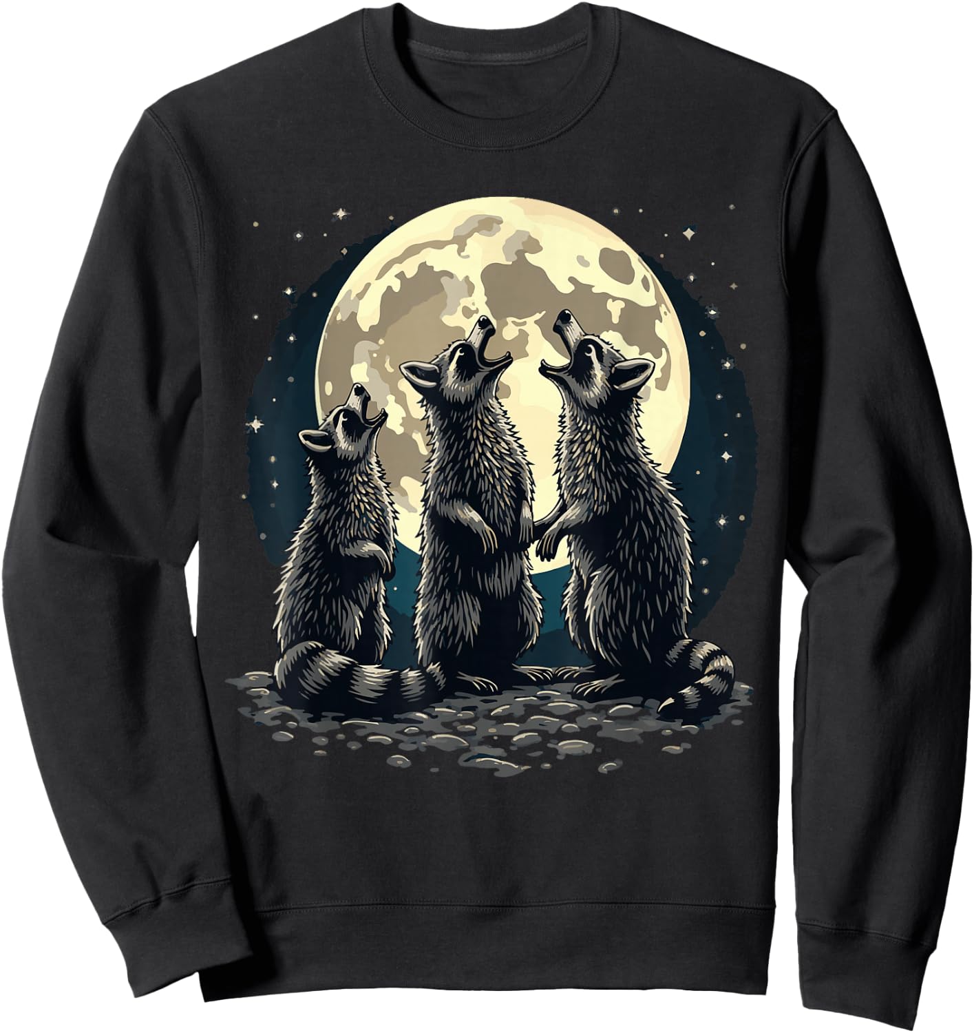 3 Racoons Moon Howling Raccoon Funny Raccoon Sweatshirt - Sweatshirt | Black