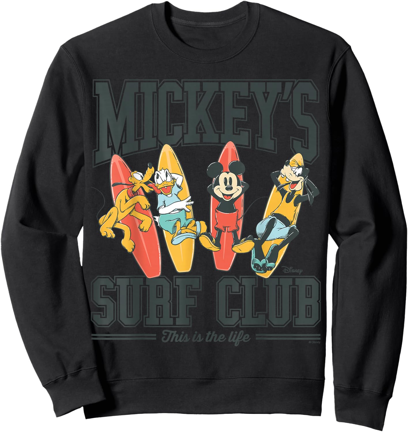 Mickey's Surf Club Mickey Mouse Pluto Donald Goofy Sweatshirt - Sweatshirt | Black