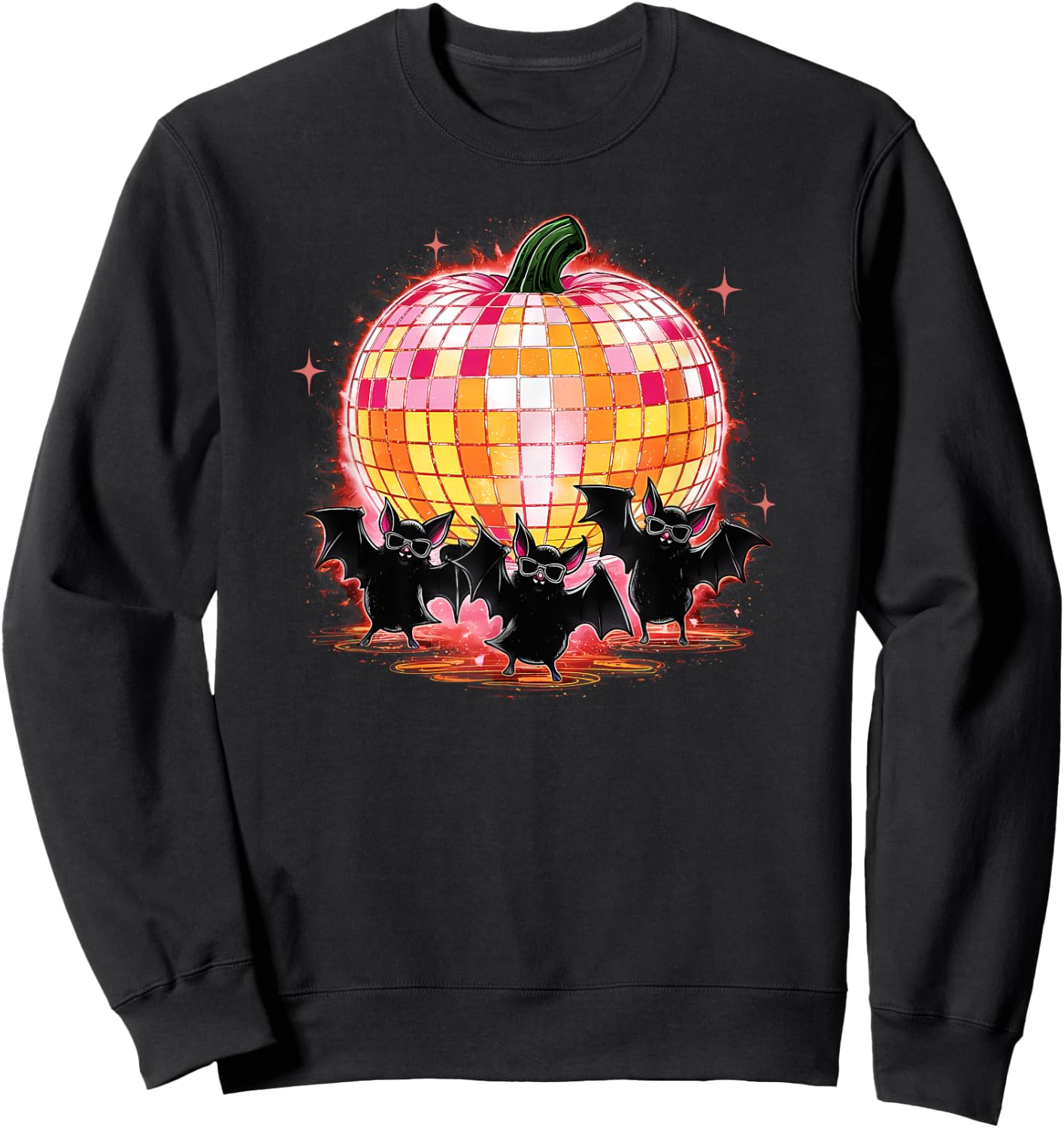 Pumpkin Disco Ball Dancing Bats Halloween Disco Party Sweatshirt - Sweatshirt | Black