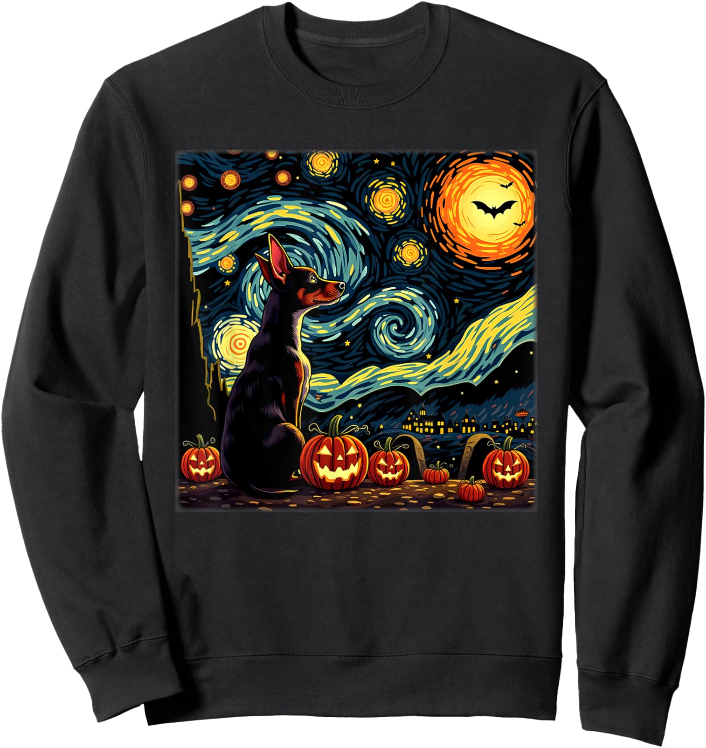 Spooky Halloween Rat Terrier Dog Starry Night Sweatshirt - Sweatshirt | Black
