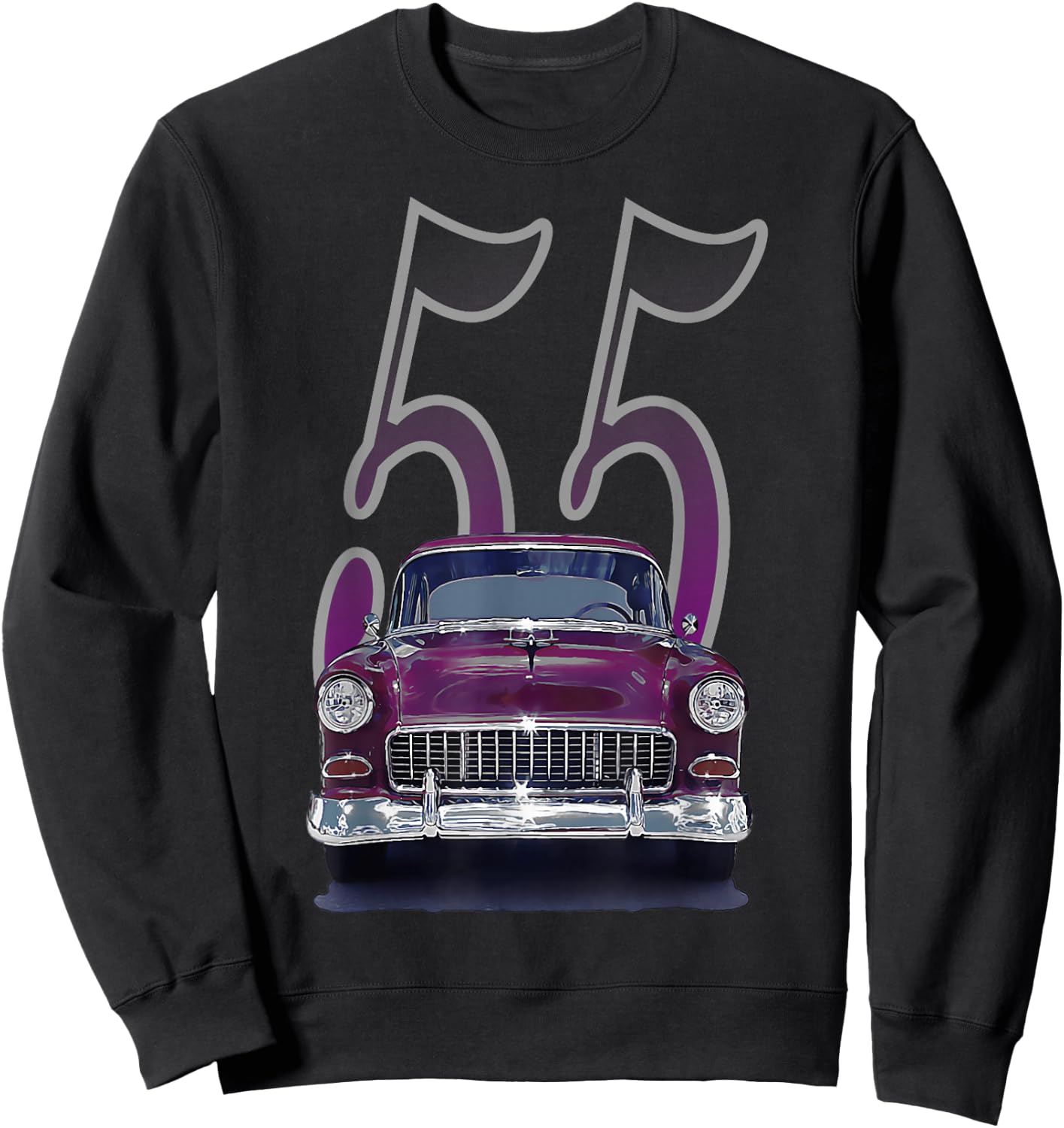 1955 55 Chevys Bel Air Classic Vintage Muscle Car Front View Sweatshirt - Sweatshirt | Black