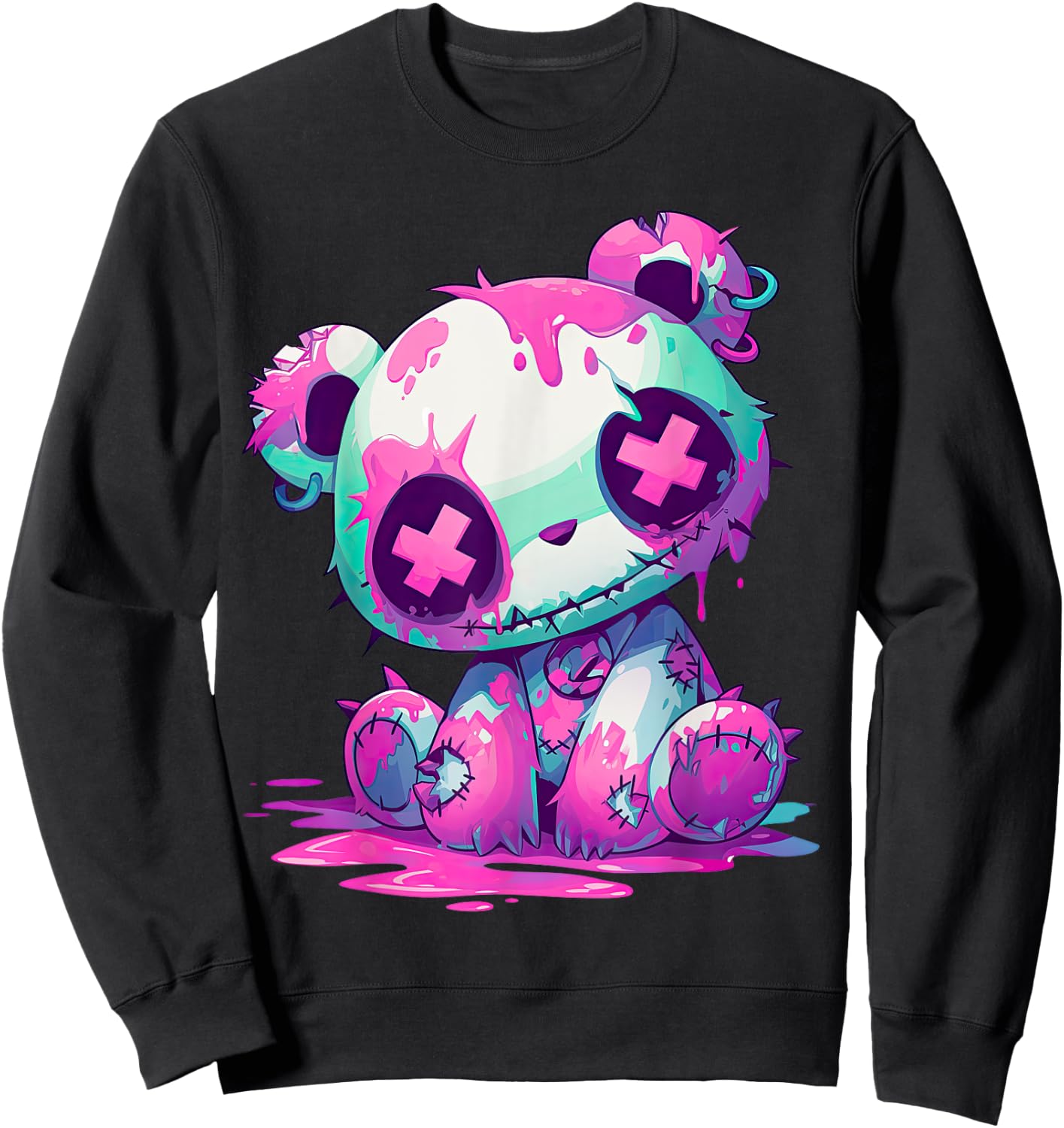 Kawaii Pastel Goth Creepy Cute Pink Zombie Panda Sweatshirt - Sweatshirt | Black