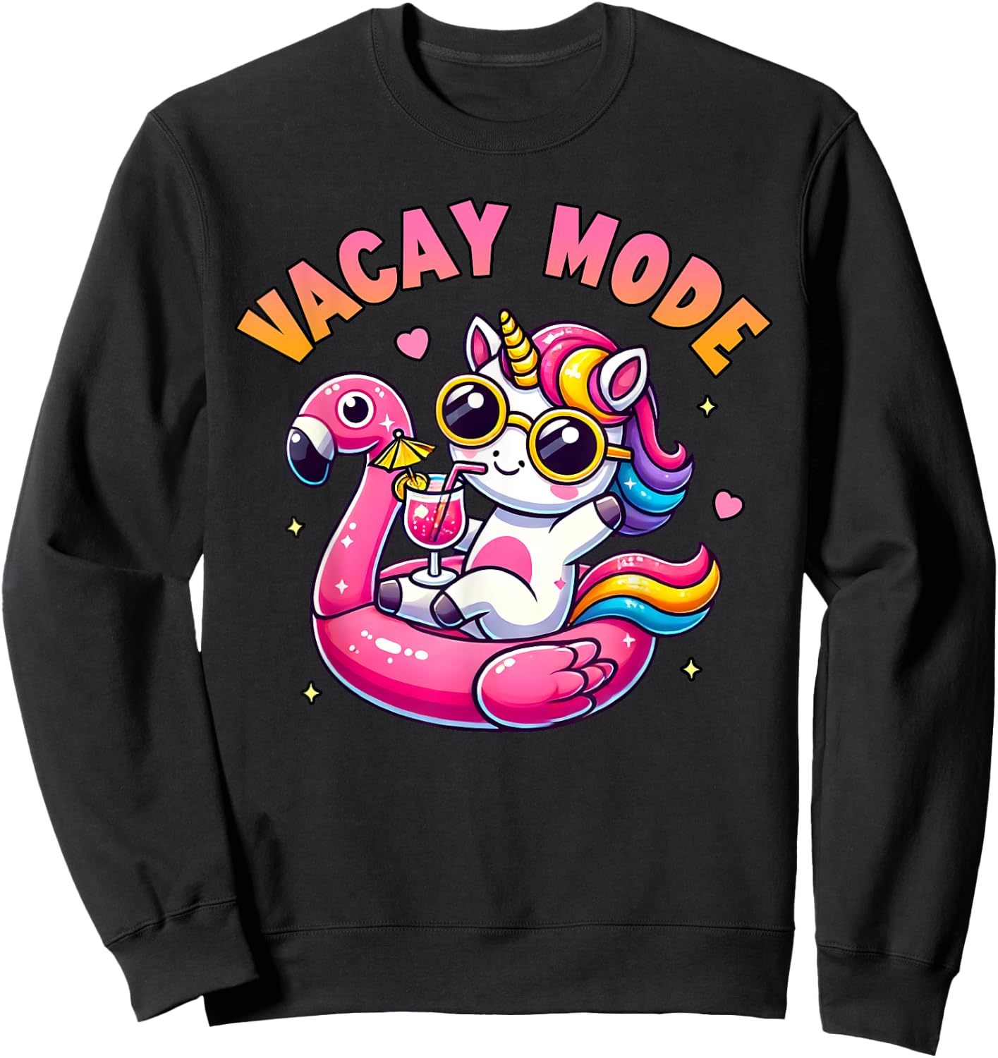 Vacay Mode Cute Unicorn Funny Family Vacation Gift Kids Girl Sweatshirt - Sweatshirt | Black