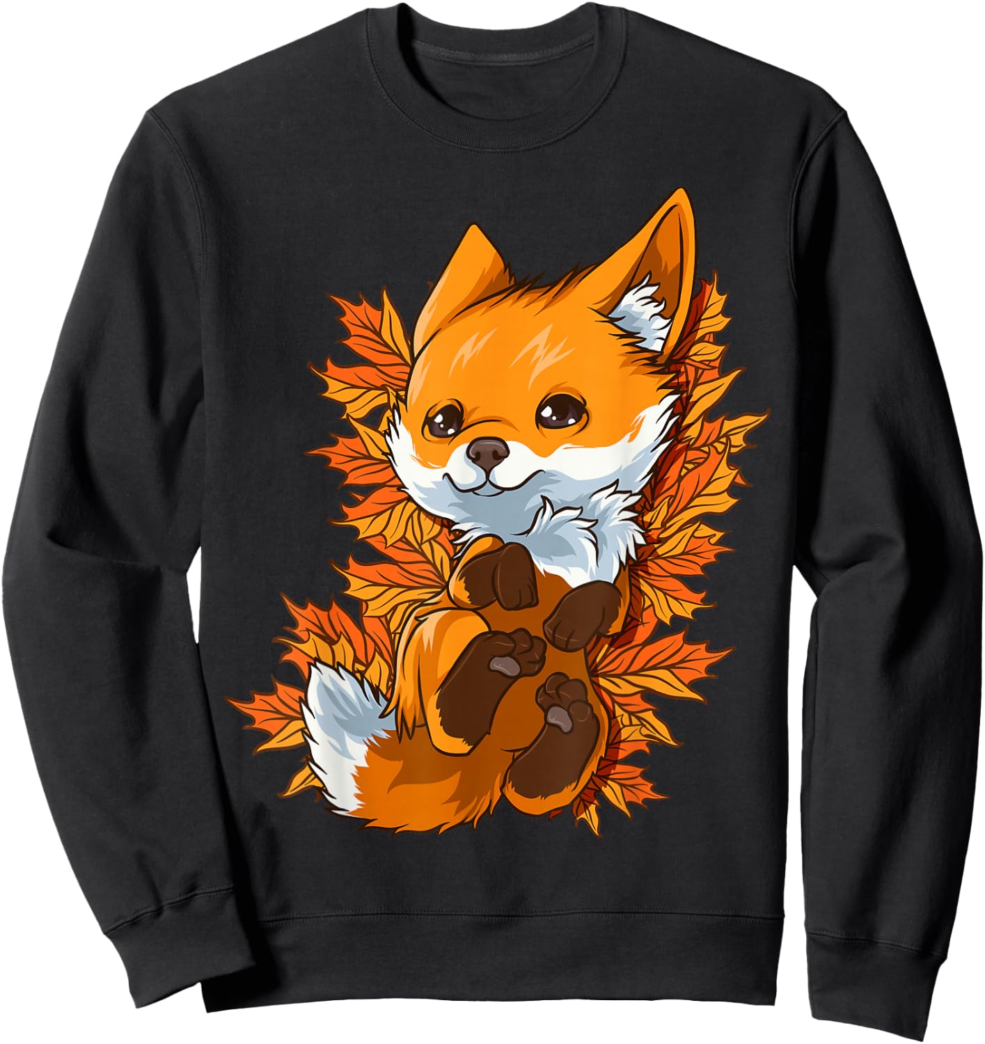 Red Forest Fox Baby Animal Autumn Leaves Sweatshirt - Sweatshirt | Black