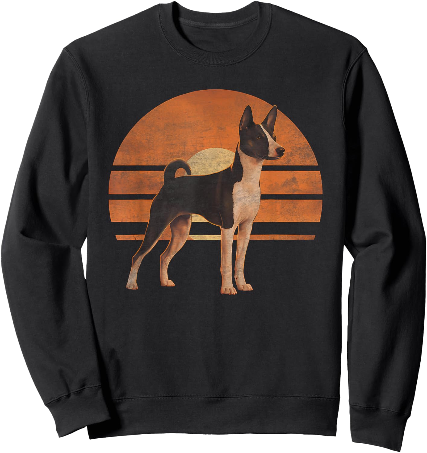 Retro Sunset Design Basenji Dog Sweatshirt - Sweatshirt | Black
