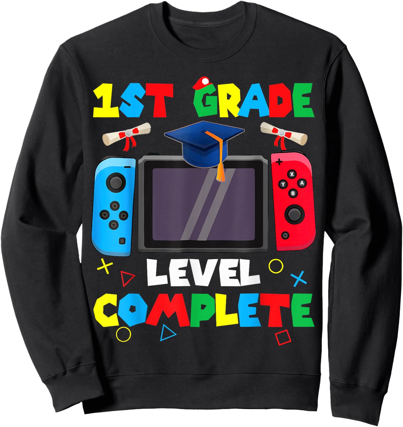 1st Grade Level Complete Graduation Class 2024 Boys Gamer Sweatshirt - Sweatshirt | Black
