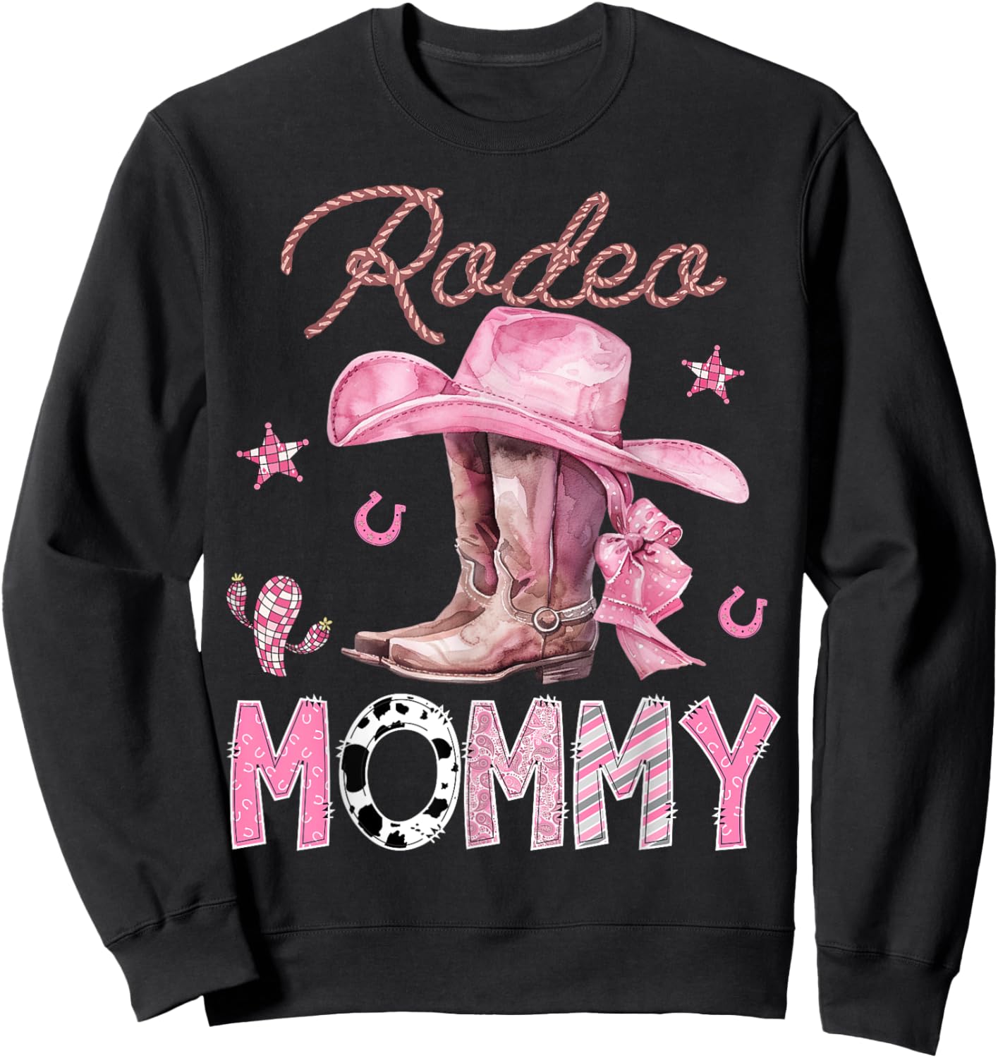 Rodeo Mommy Pink Boots Coquette CowGirl Birthday Party Sweatshirt - Sweatshirt | Black