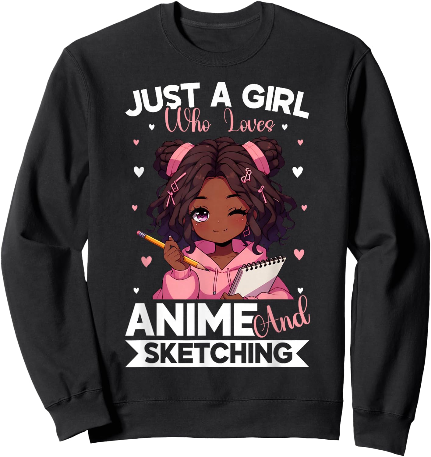 Just A Girl Who Loves Anime and Sketching Afro Anime Merch Sweatshirt - Sweatshirt | Black