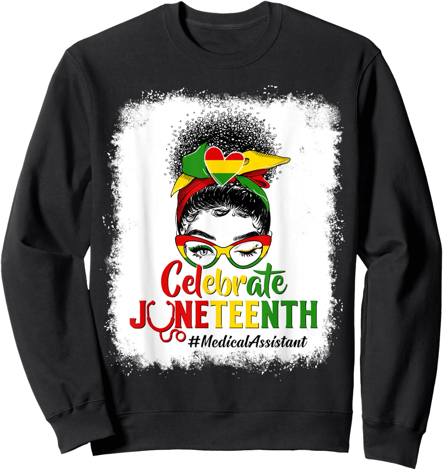 Black Medical Assistant Messy Bun Celebrate Juneteenth Afro Sweatshirt - Sweatshirt | Black
