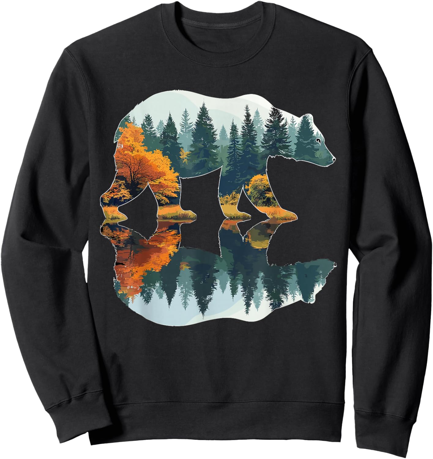 Trees Wildlife Reflection Nature Bear Outdoor Forest Sweatshirt - Sweatshirt | Black