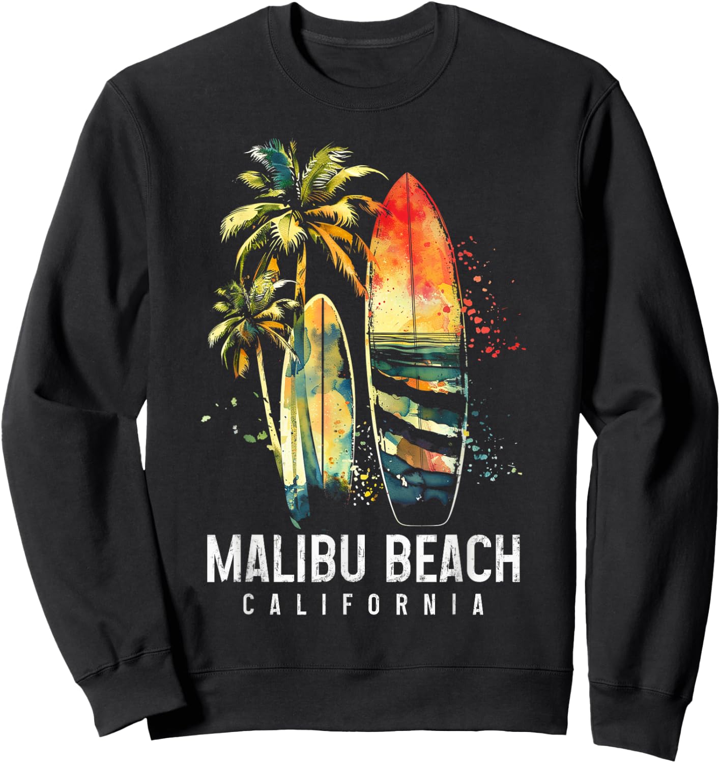 Malibu Beach California Surf Vintage Surfing Surfer Sweatshirt - Sweatshirt | Black