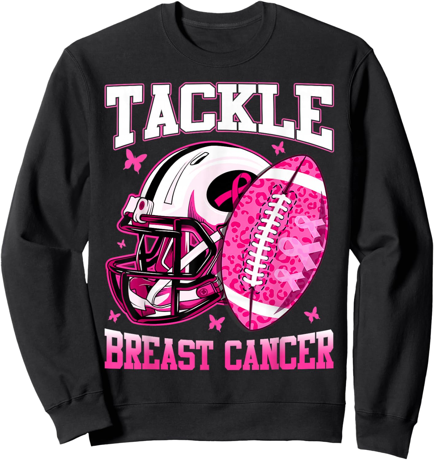 Tackle Breast Cancer Awareness Fighting American Football Sweatshirt - Sweatshirt | Black
