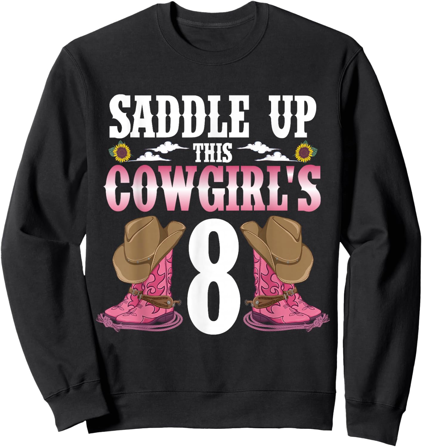 Yeehaw Rodeo Eighth Birthday Celebration 8 Years Old Kid Sweatshirt - Sweatshirt | Black