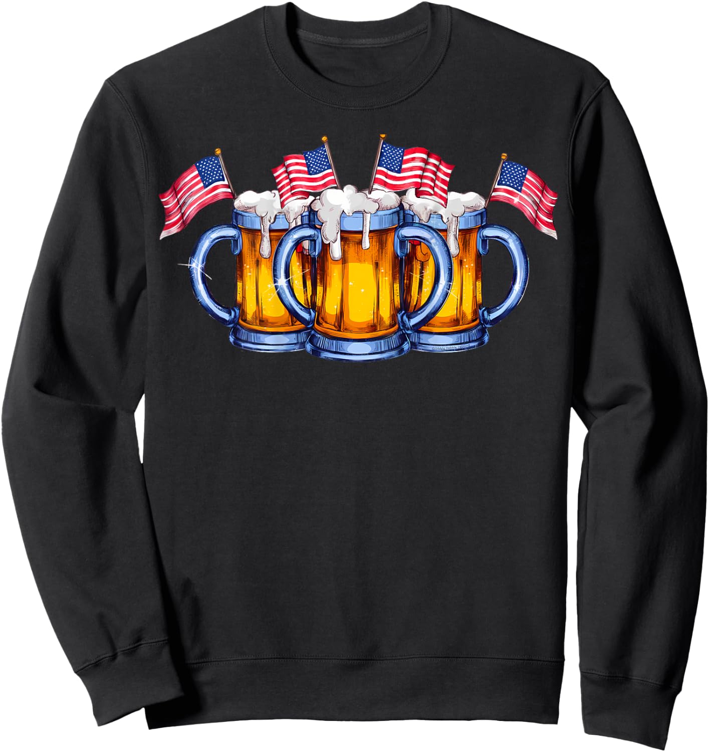 On Back. Patriotic Beer American Flag USA Merica 4th of July Sweatshirt - Sweatshirt | Black