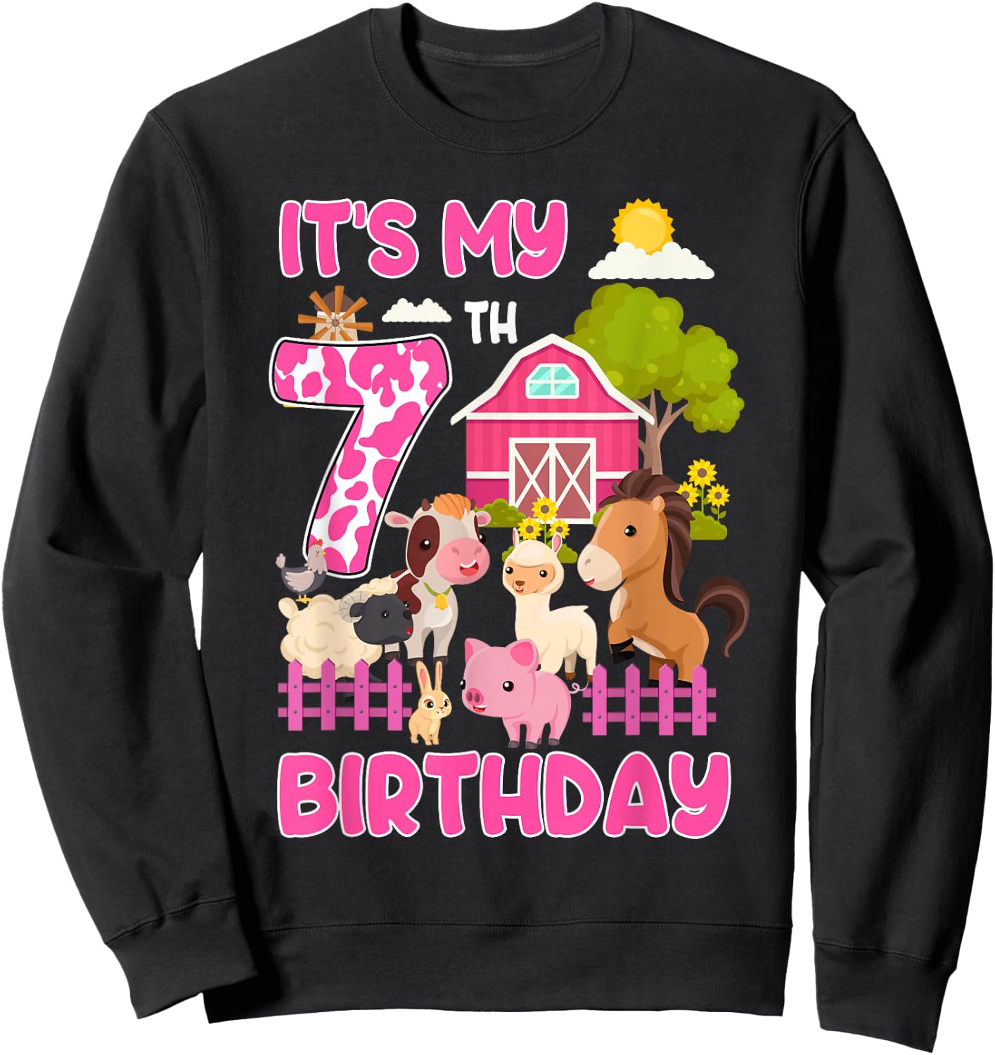 It’s My 7th Birthday Farm Animals 7 Year Old Girl Party Sweatshirt - Sweatshirt | Black