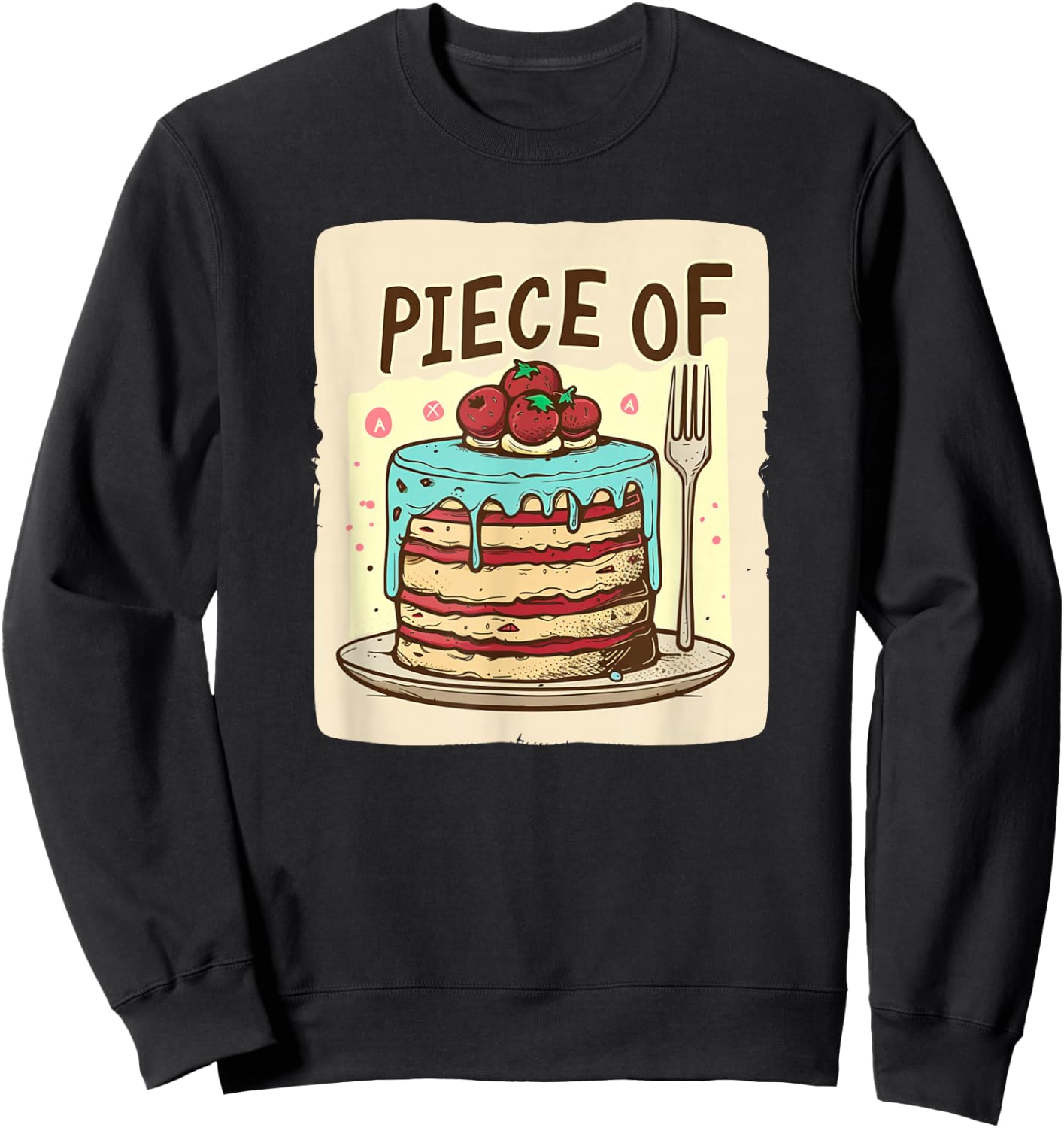 Piece of Cake Outfit -Adults Kids Black Small Modern City Cartoon Lightweight Classic Fit Short Sleeve Sweatshirt - Sweatshirt | Black
