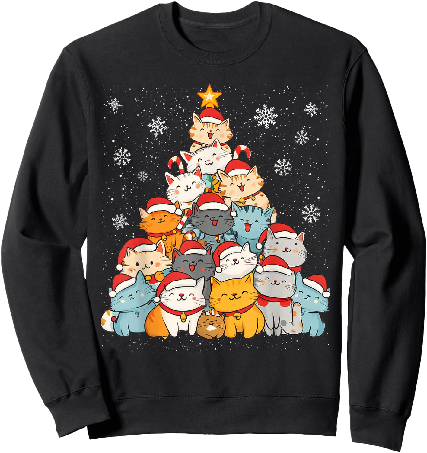 Merry Catmas Merry Christmas Tree Cat Lover Men Women Kids Sweatshirt - Sweatshirt | Black