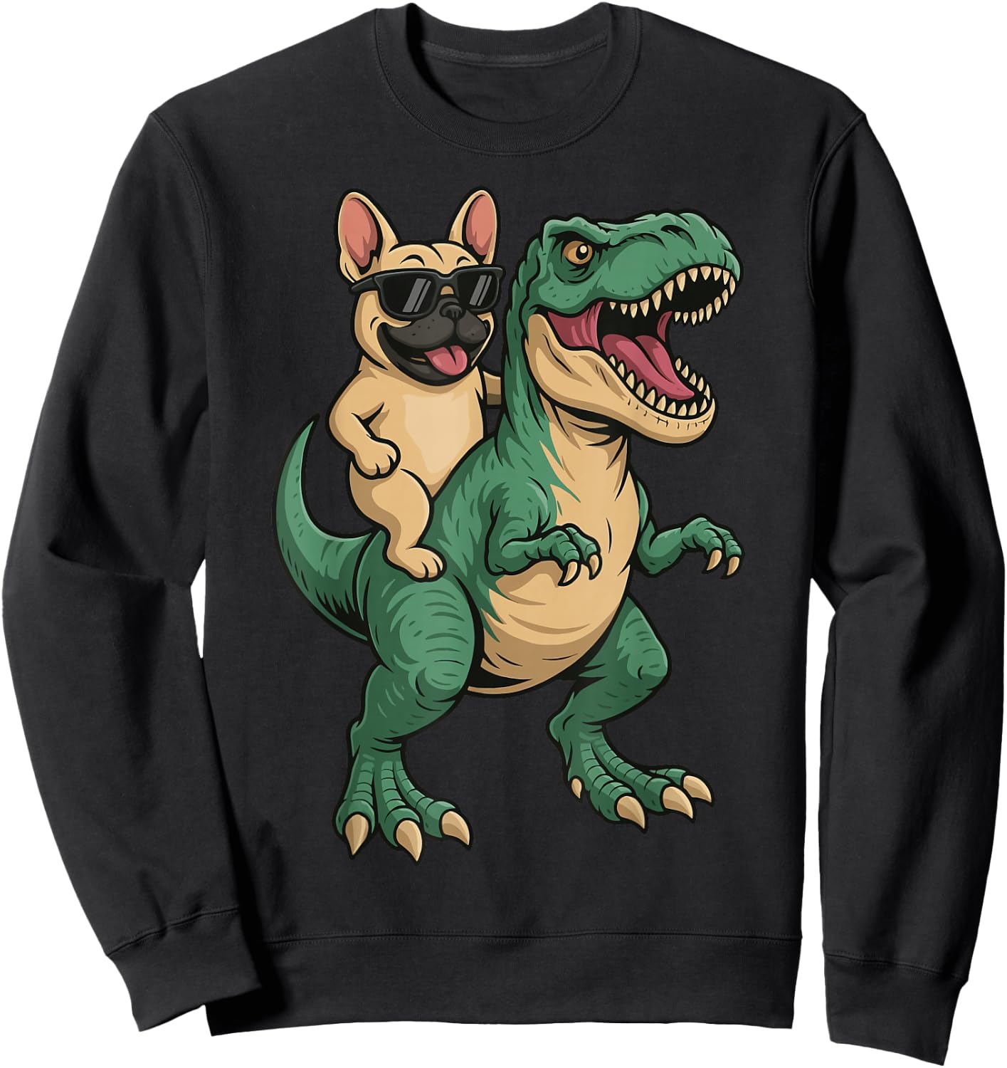 French Bulldog Riding T-Rex Sweatshirt - Sweatshirt | Black