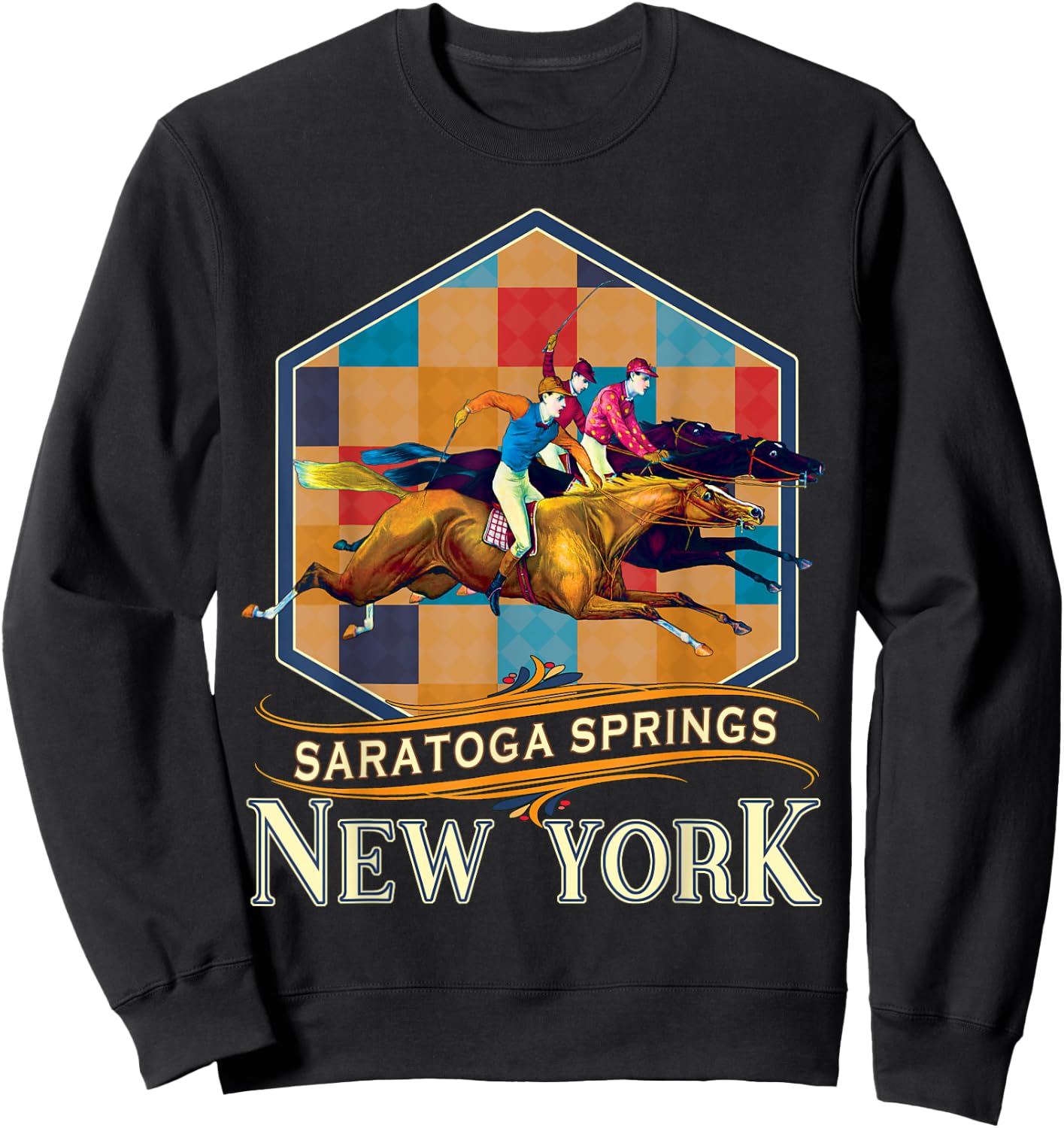 Saratoga Springs New York Vintage Horse Racing Souvenir Sweatshirt - Sweatshirt | Black