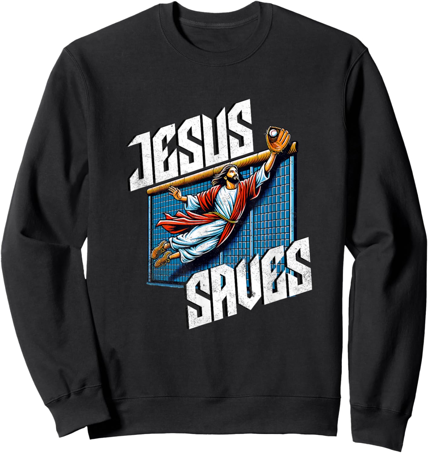Vintage Jesus Saves Baseball Player Homerun Sweatshirt - Sweatshirt | Black