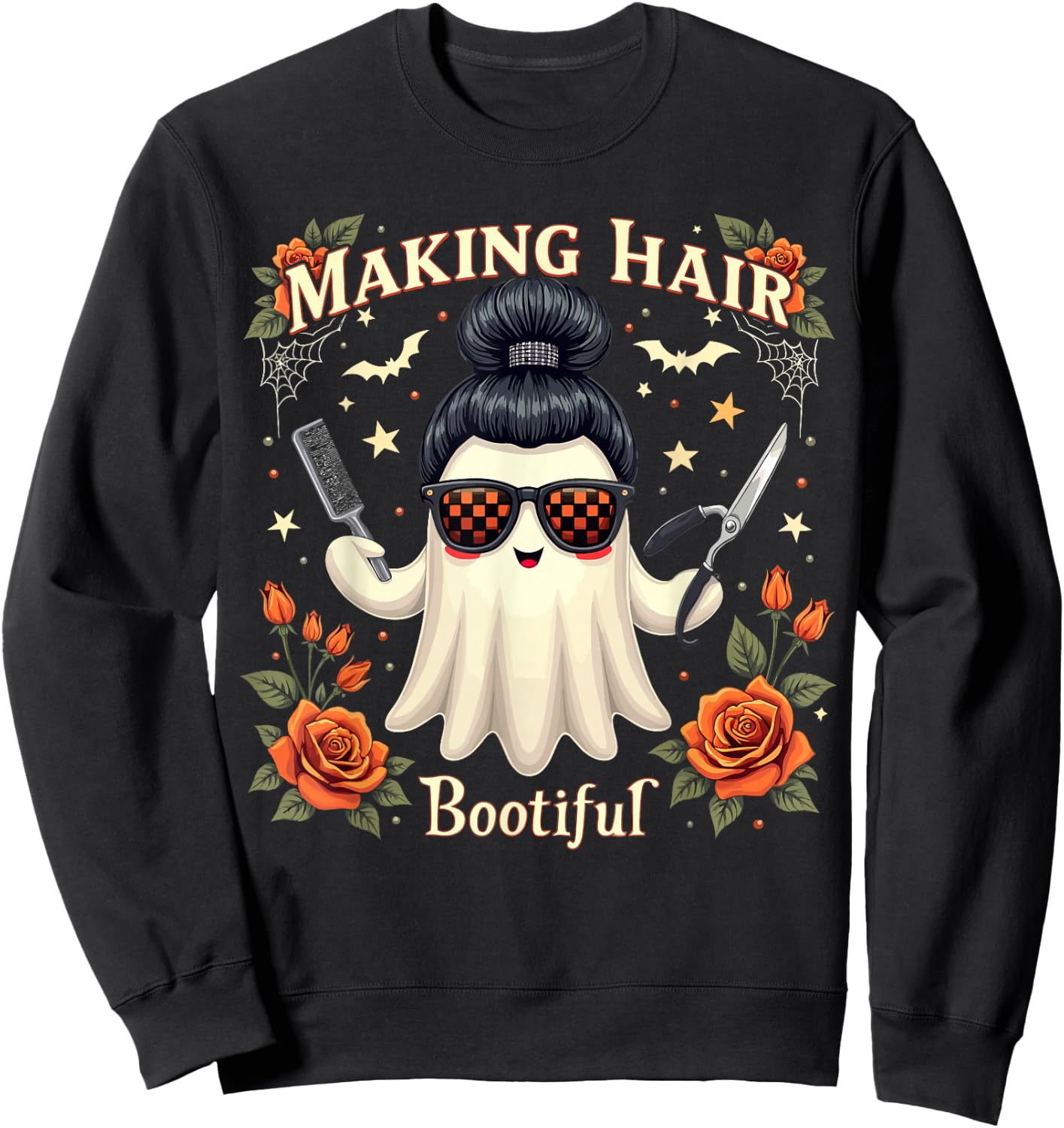 Hair Making Bootiful Ghost Halloween Hairdresser Hairdresser Sweatshirt - Sweatshirt | Black