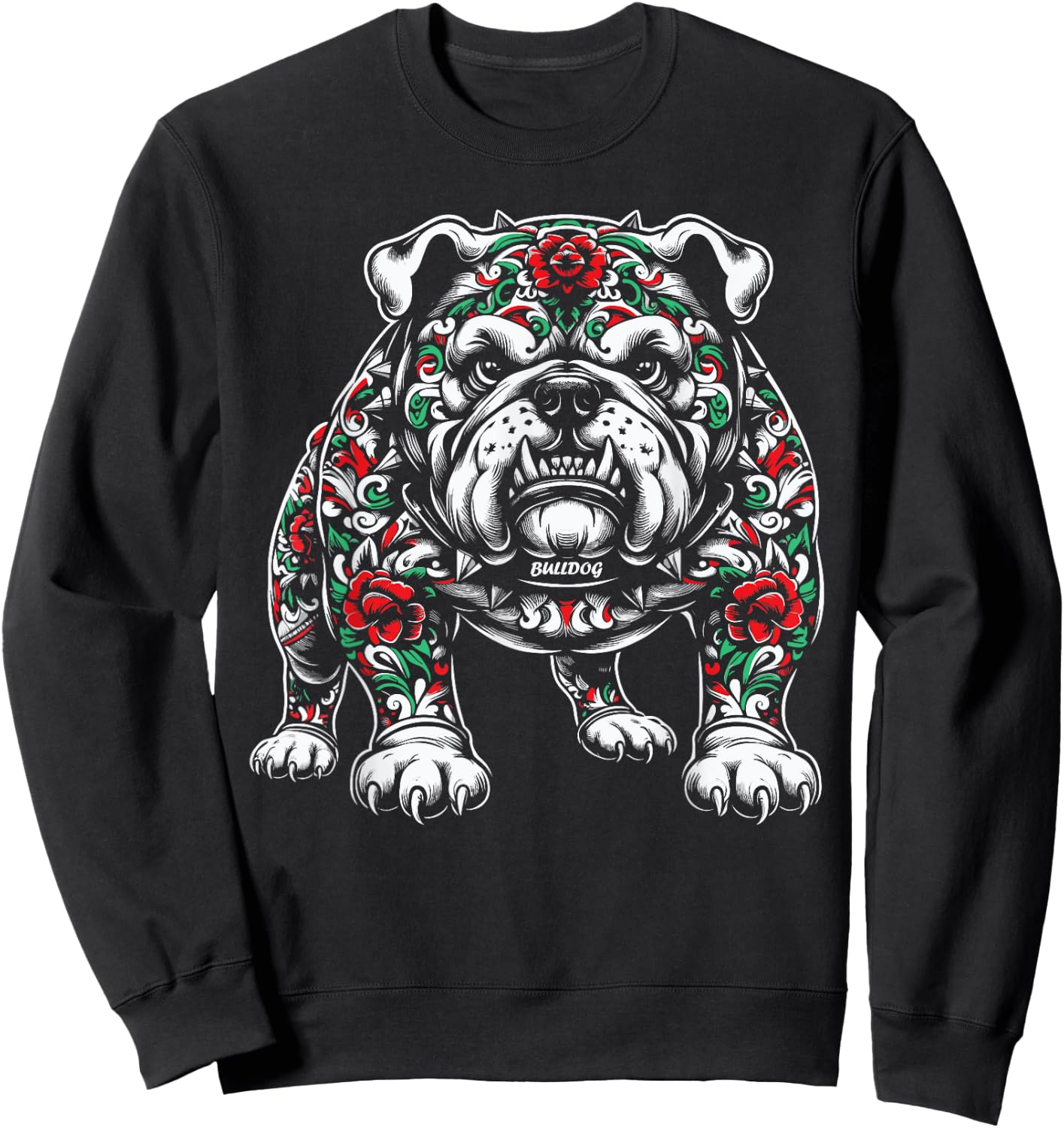 Bulldog Floral Red Rose Sweatshirt - Sweatshirt | Black