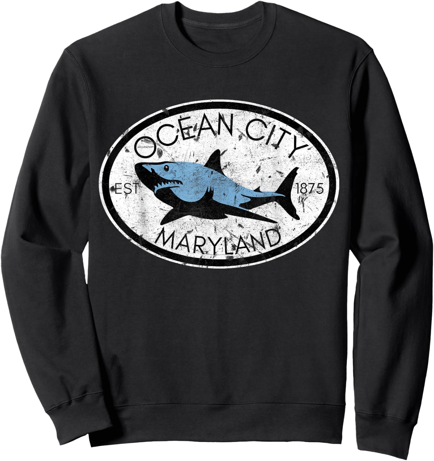 Ocean City Maryland Fishing Shark Fish Beach MD Vintage Women Kids Sweatshirt - Sweatshirt | Black