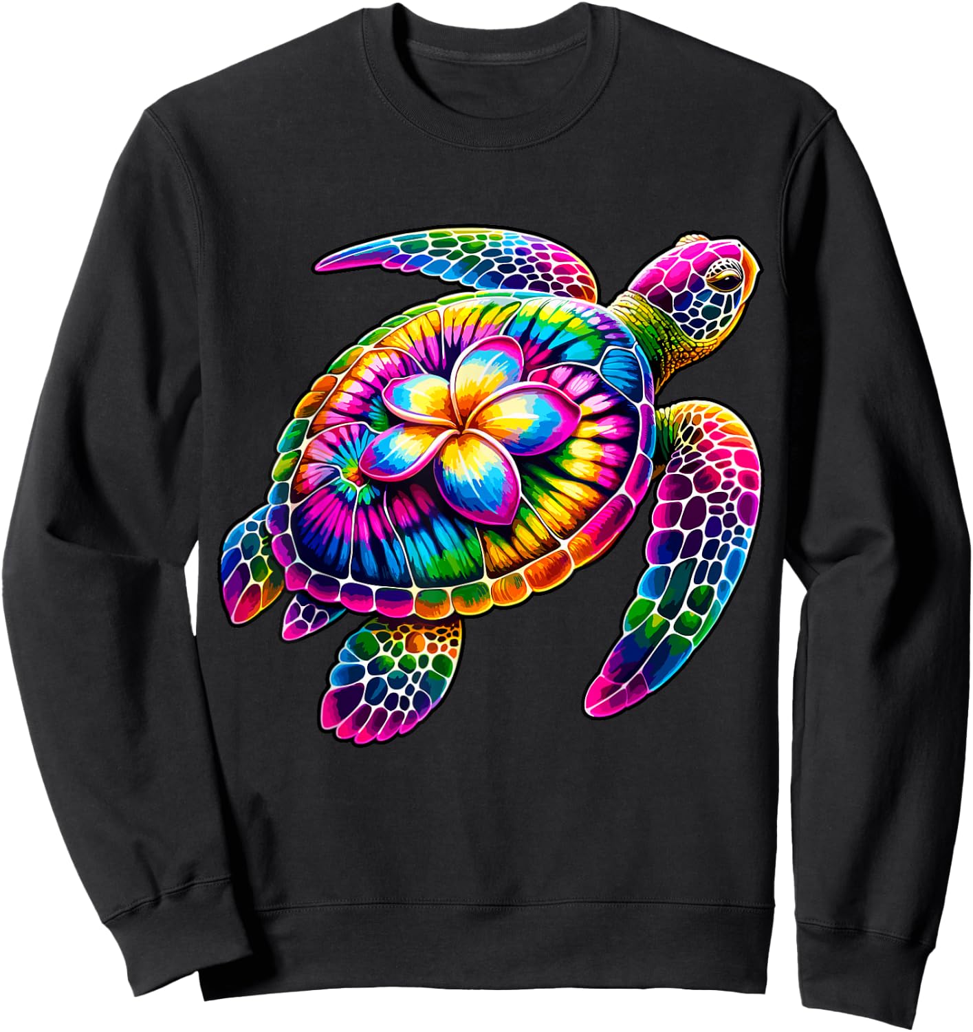 Hawaiian Sea Turtle Tie-Dye Hawaii Vacation Beach Summer Sweatshirt - Sweatshirt | Black