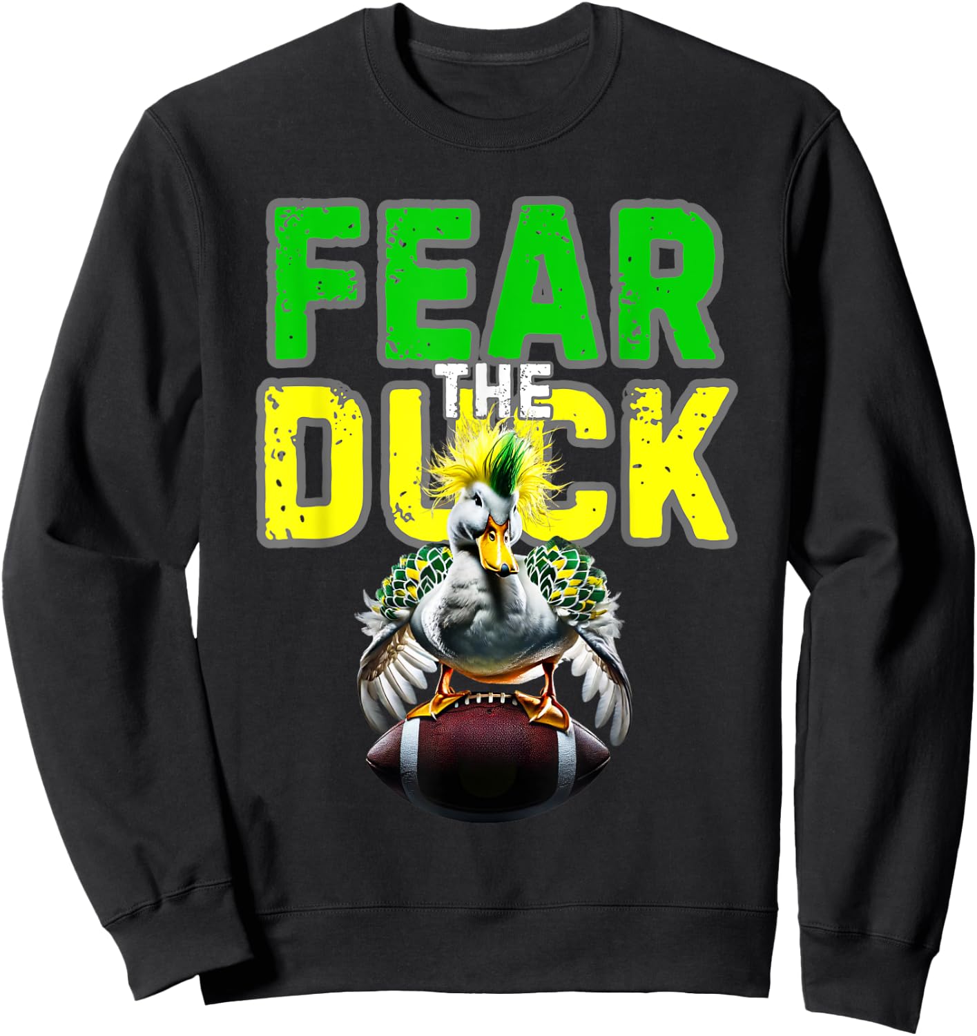 Fear the Duck from Quack Attack features a green and yellow Sweatshirt - Sweatshirt | Black