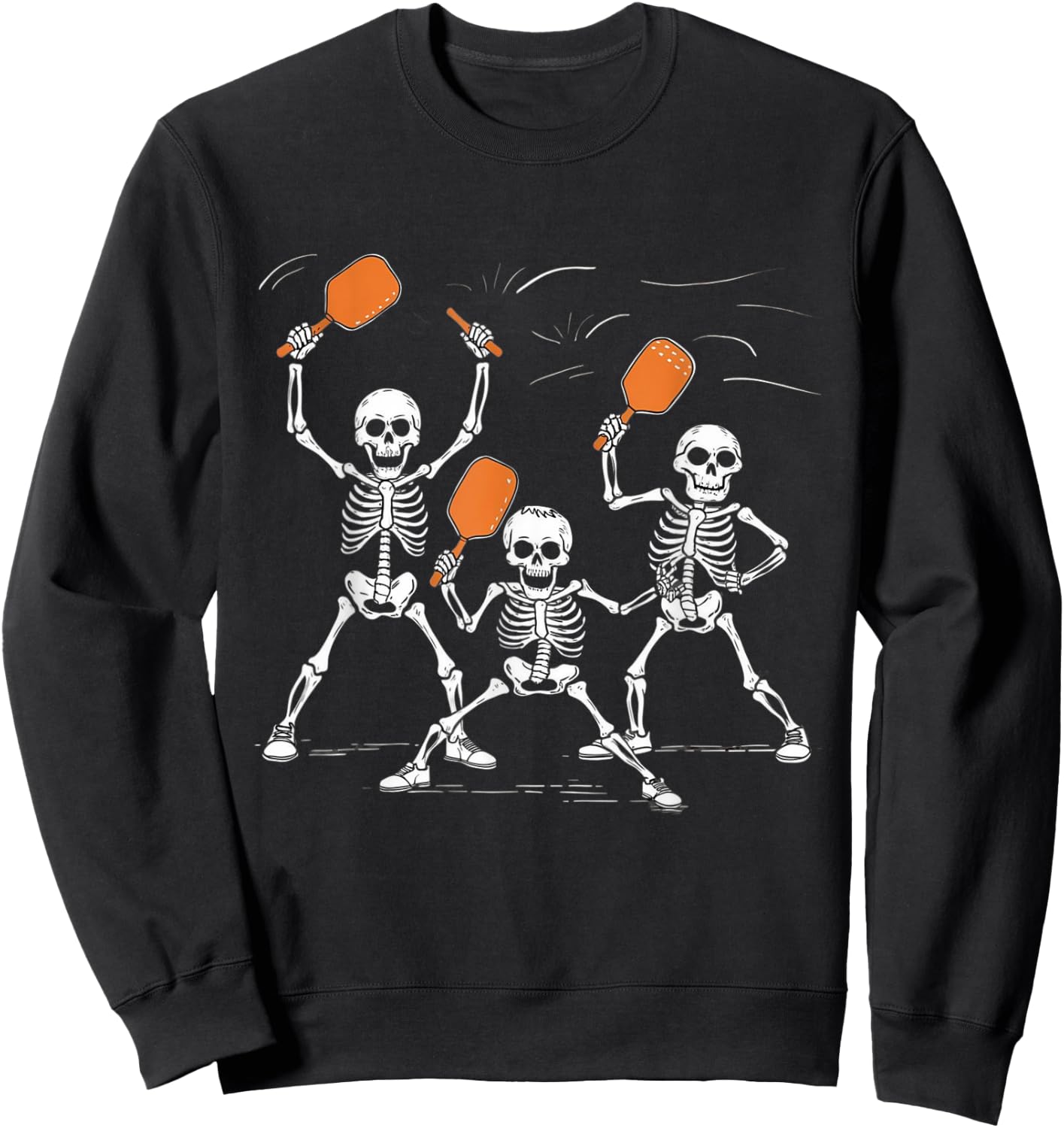 Funny Skeletons Playing Pickleball Halloween Sweatshirt - Sweatshirt | Black