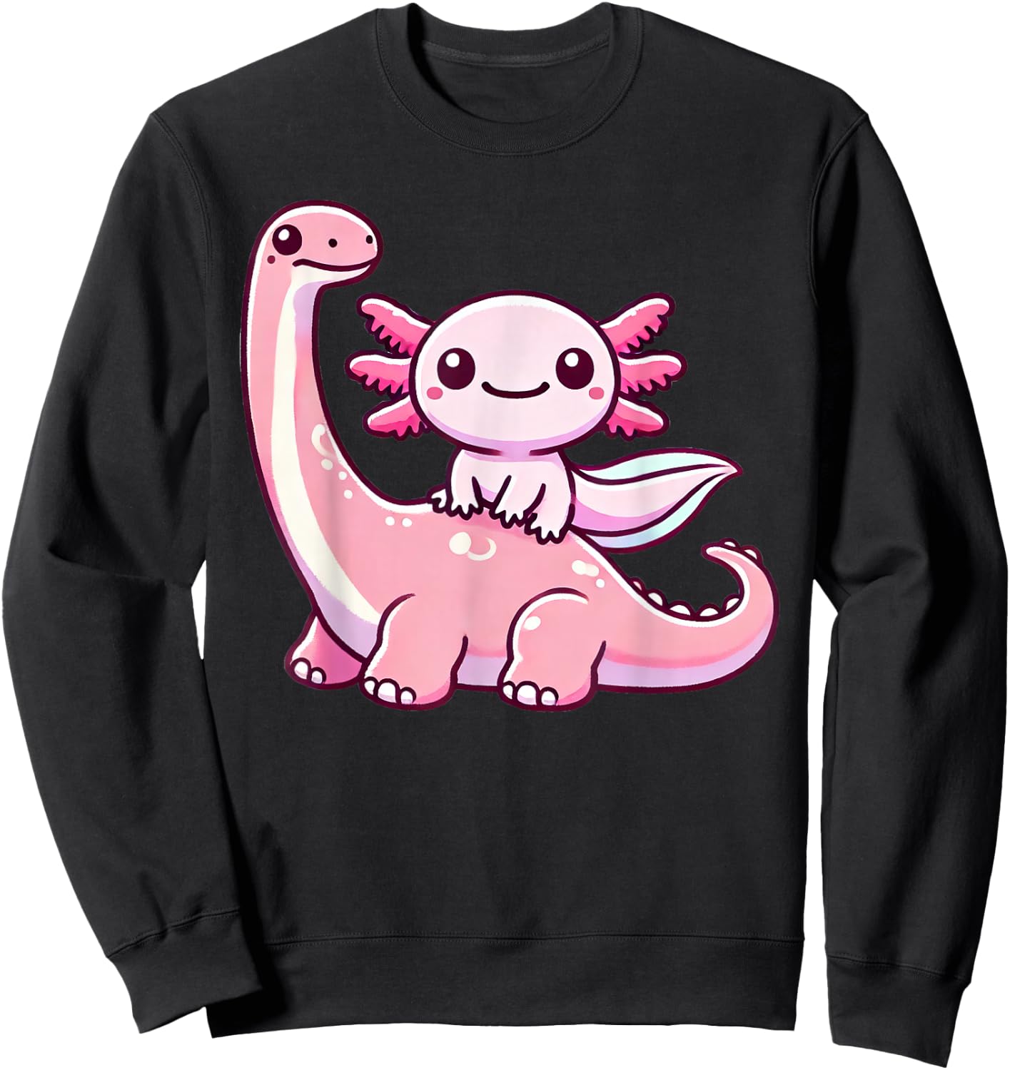 Anime Kawaii Axolotl Dinosaur Brachiosaurus Sweatshirt - Sweatshirt | Black