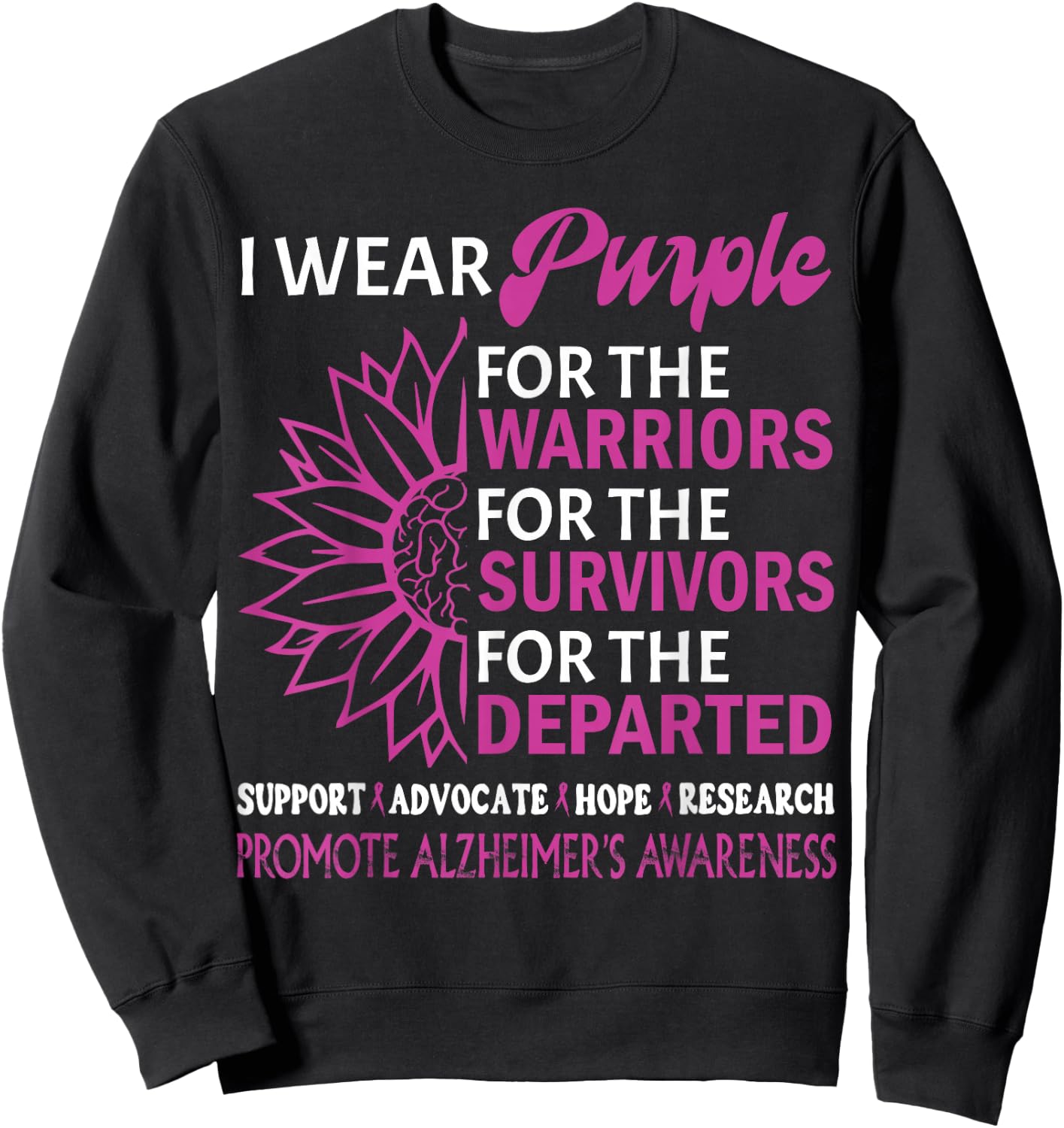 I Wear Purple Alzheimer's Awareness Disease Purple Ribbon Sweatshirt - Sweatshirt | Black