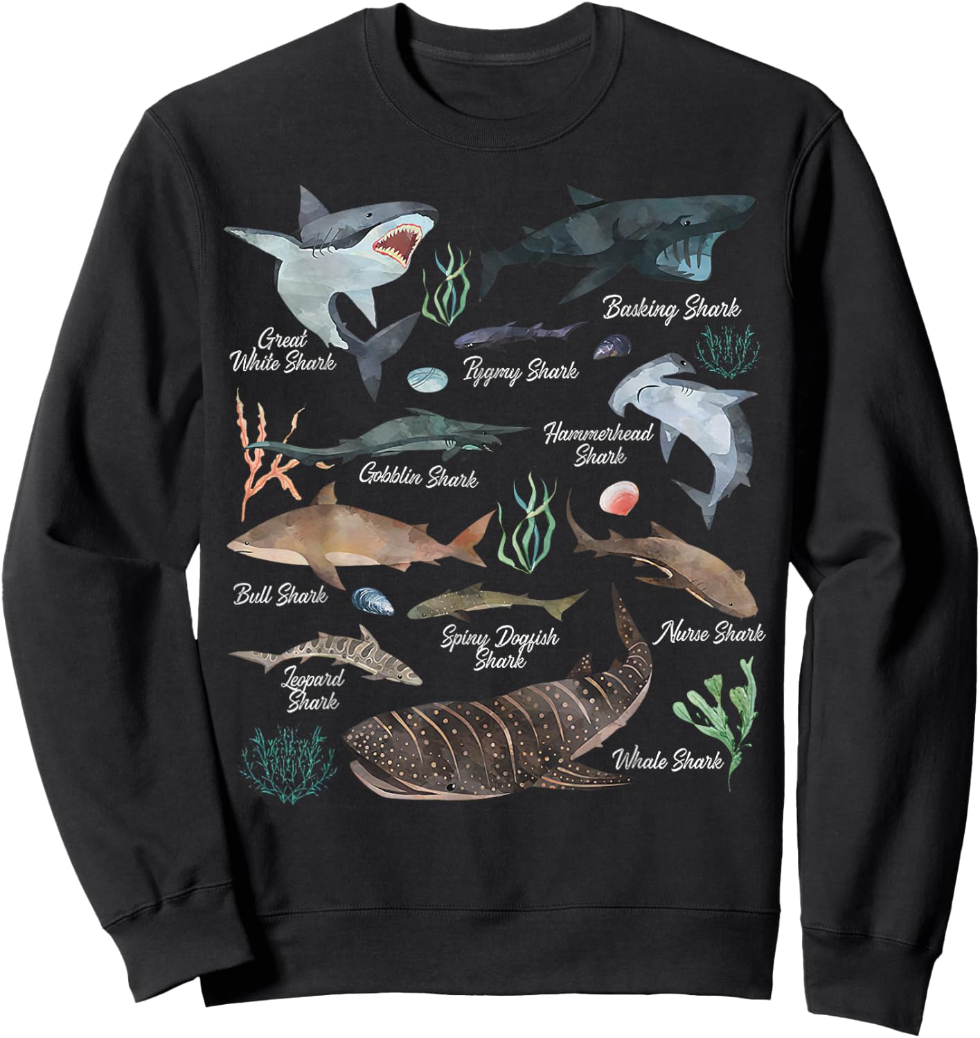 Types Of Shark - Shark Breeds Species - Shark Love Sweatshirt - Sweatshirt | Black