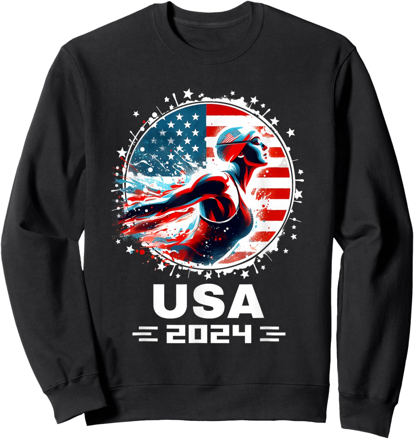 Swimming United States Women Team American Flag Swimming Sweatshirt - Sweatshirt | Black