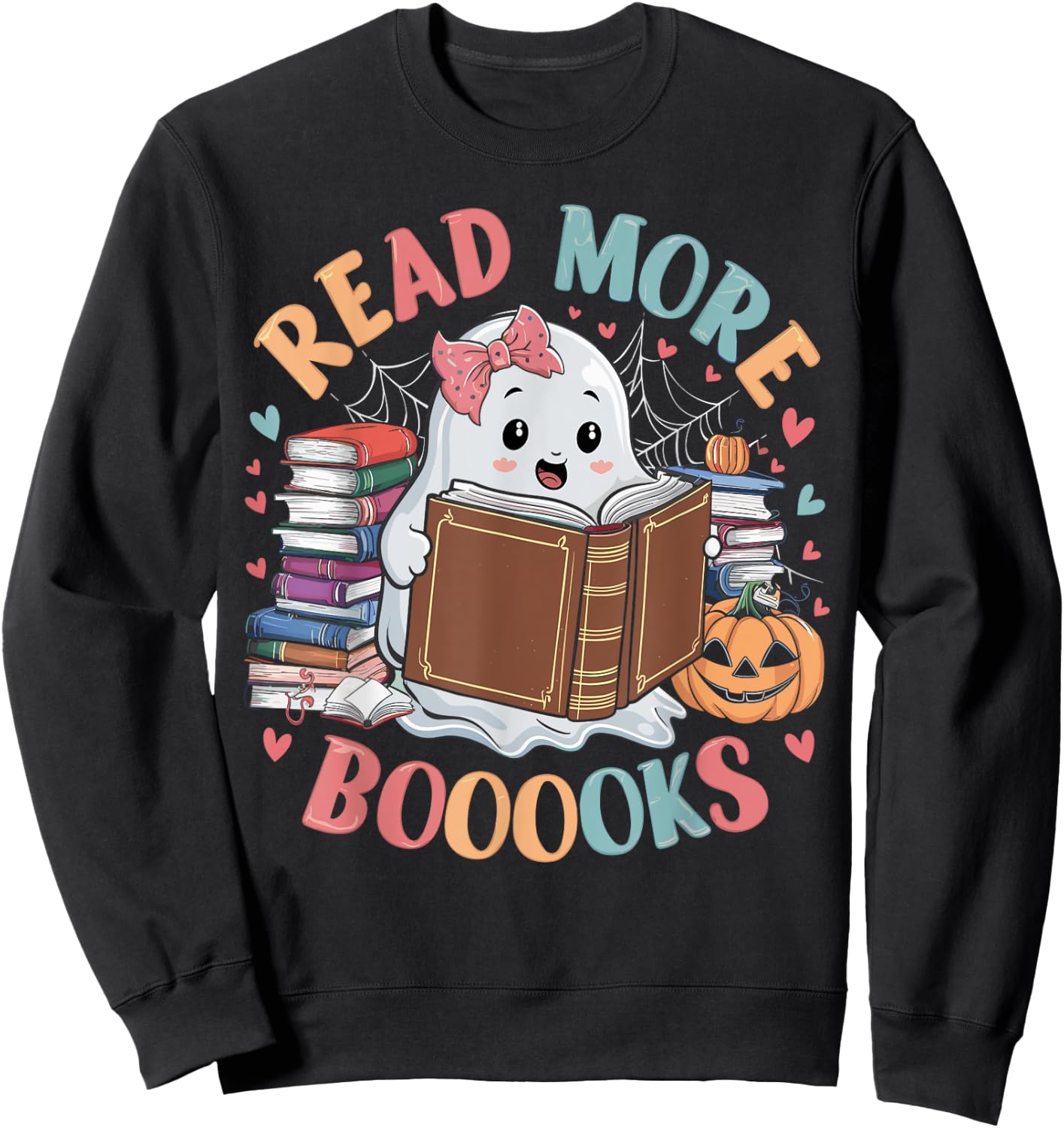 Cute Books Ghost Read More Booooks Funny Teacher Halloween Women Kids Sweatshirt - Sweatshirt | Black