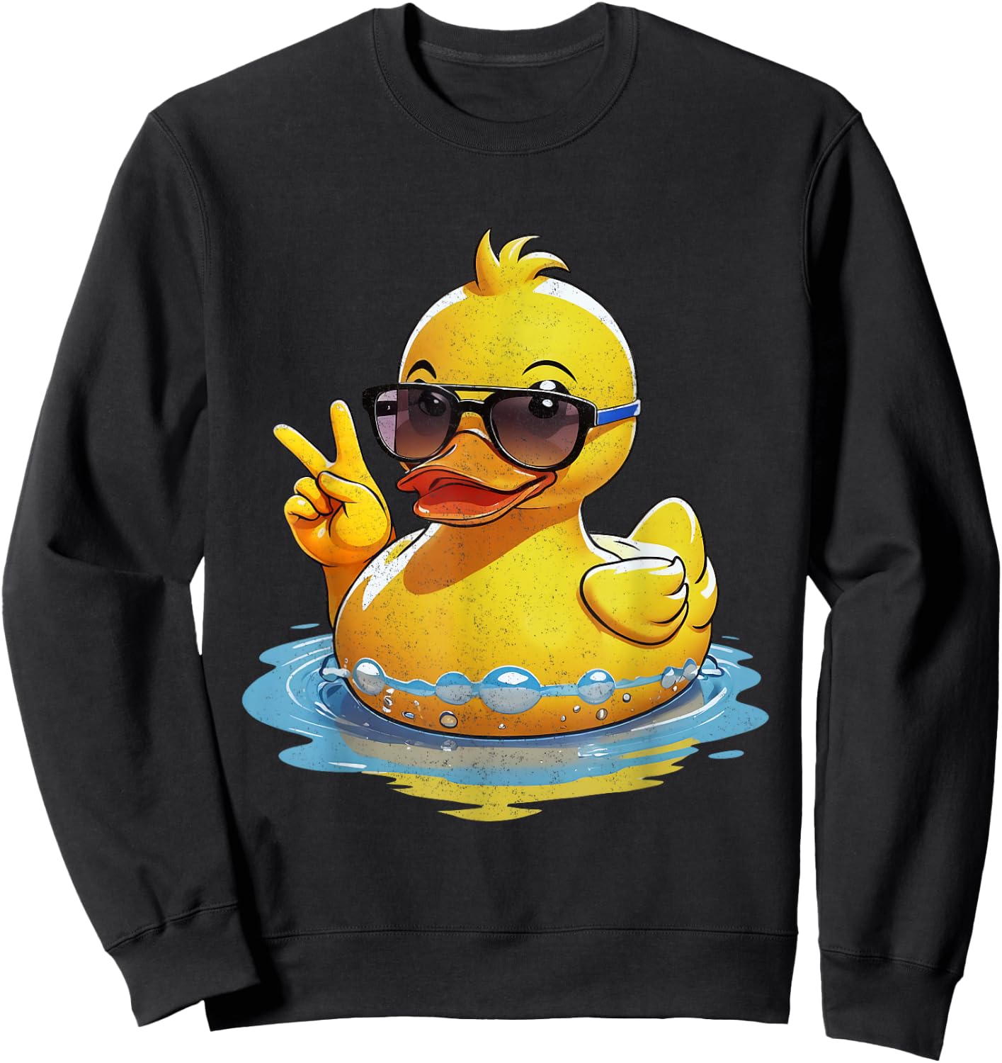 Quacktastic Duck Party Outfit Retro Groovy Yellow Rubber Duck Peace Funny Duck Lovers Black Small Classic Fit Short Sleeve Sweatshirt - Sweatshirt | Black