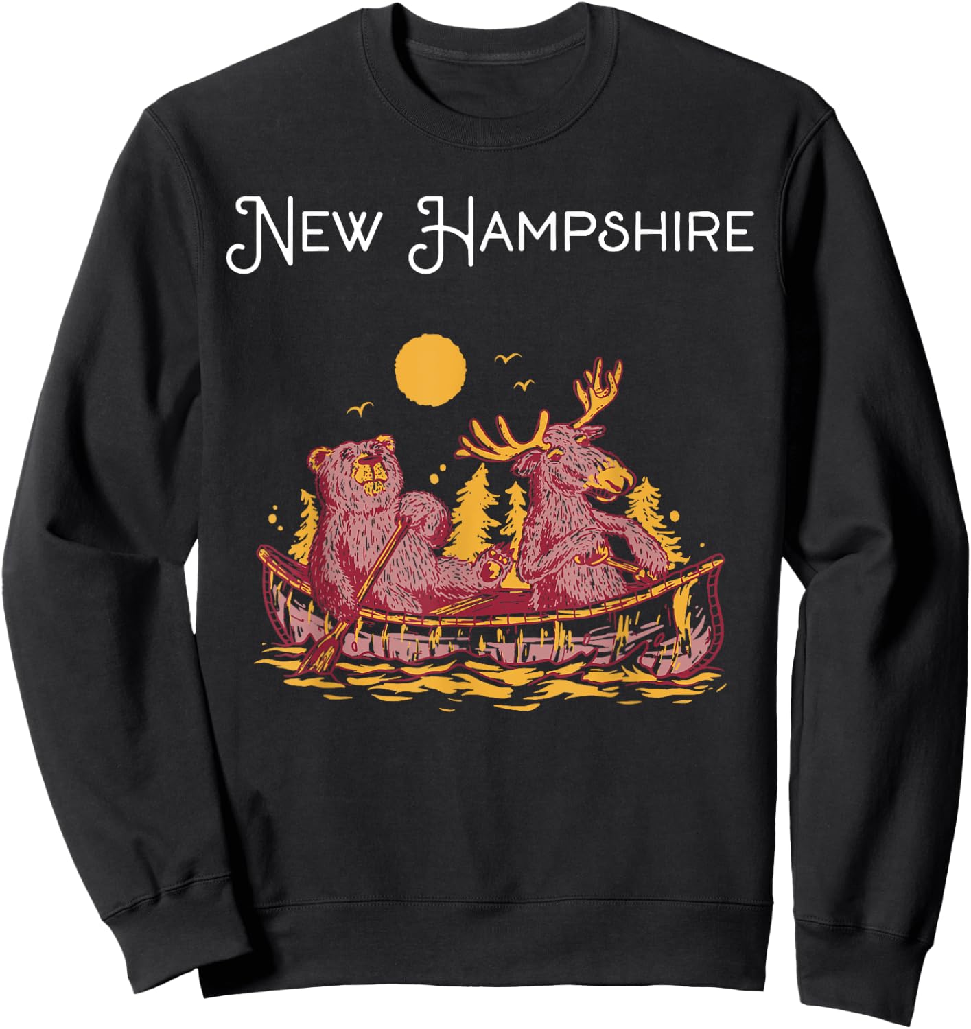 New Hampshire Shirt Funny Canoe Moose Elk Bear Lake Canoeing Sweatshirt - Sweatshirt | Black