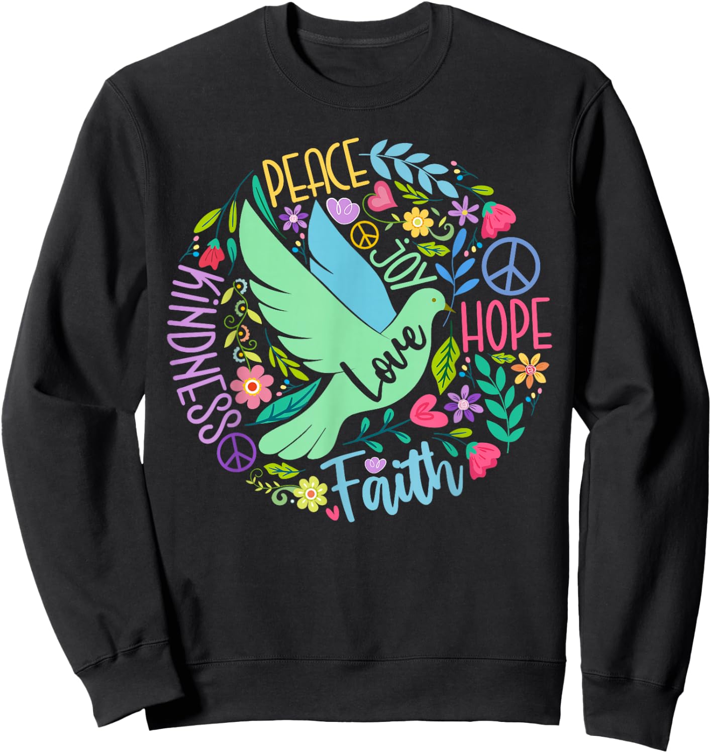 Groovy Hippie Peace Hope Love Peace Bird World Peace Day Sweatshirt - Sweatshirt | Black