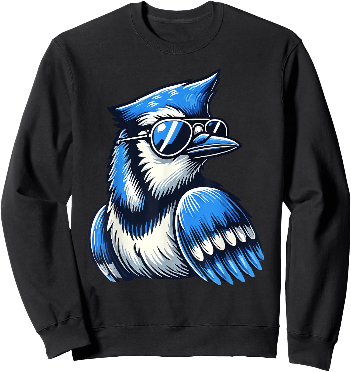 Cool Blue Jay Bird Wearing Sunglasses Funny Animal Lover Sweatshirt - Sweatshirt | Black