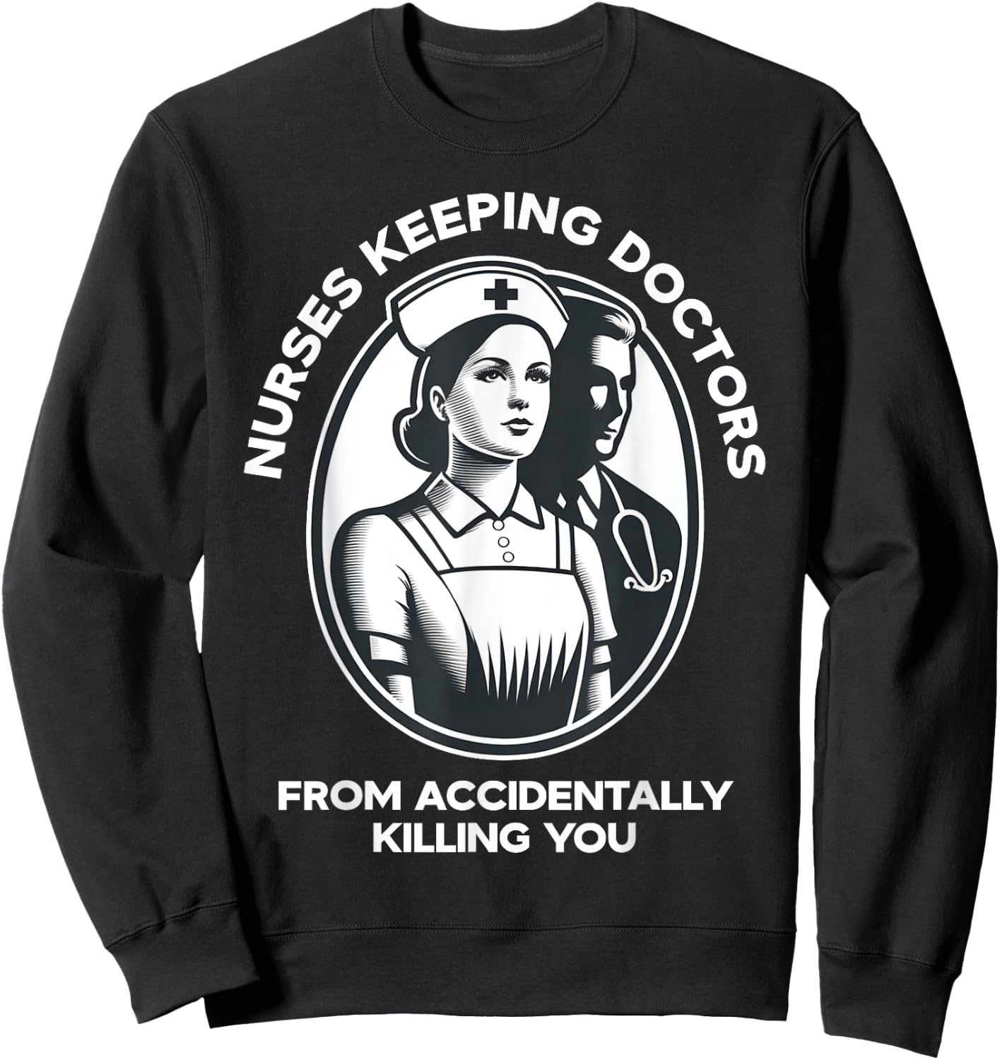 Happy Heart Scrubs Funny Nurse Keeping Doctors From Accident LPN RN CNA Nursing - Adult - Black - Small - Short Sleeve Sweatshirt - Sweatshirt | Black