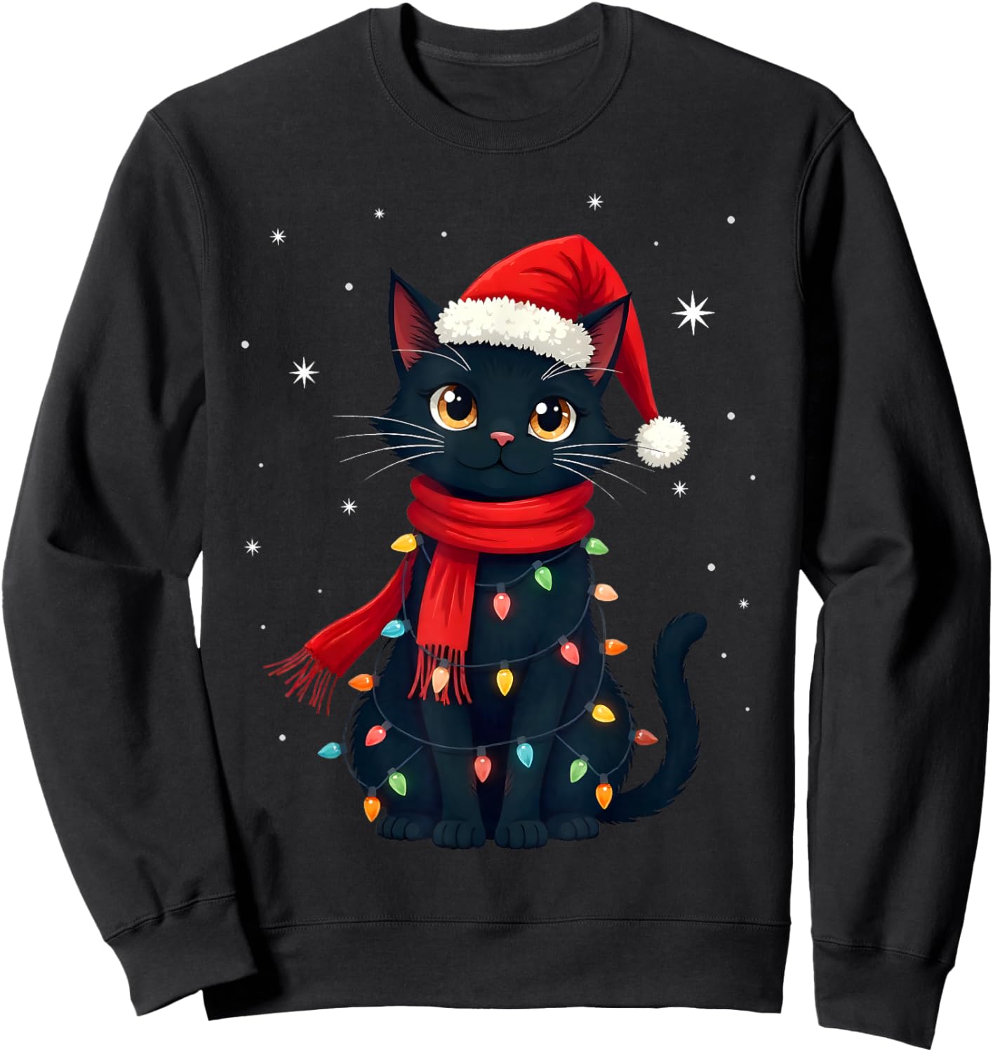 Black Cat Christmas Lights Cats Lover Xmas Sweatshirt - Sweatshirt | Black