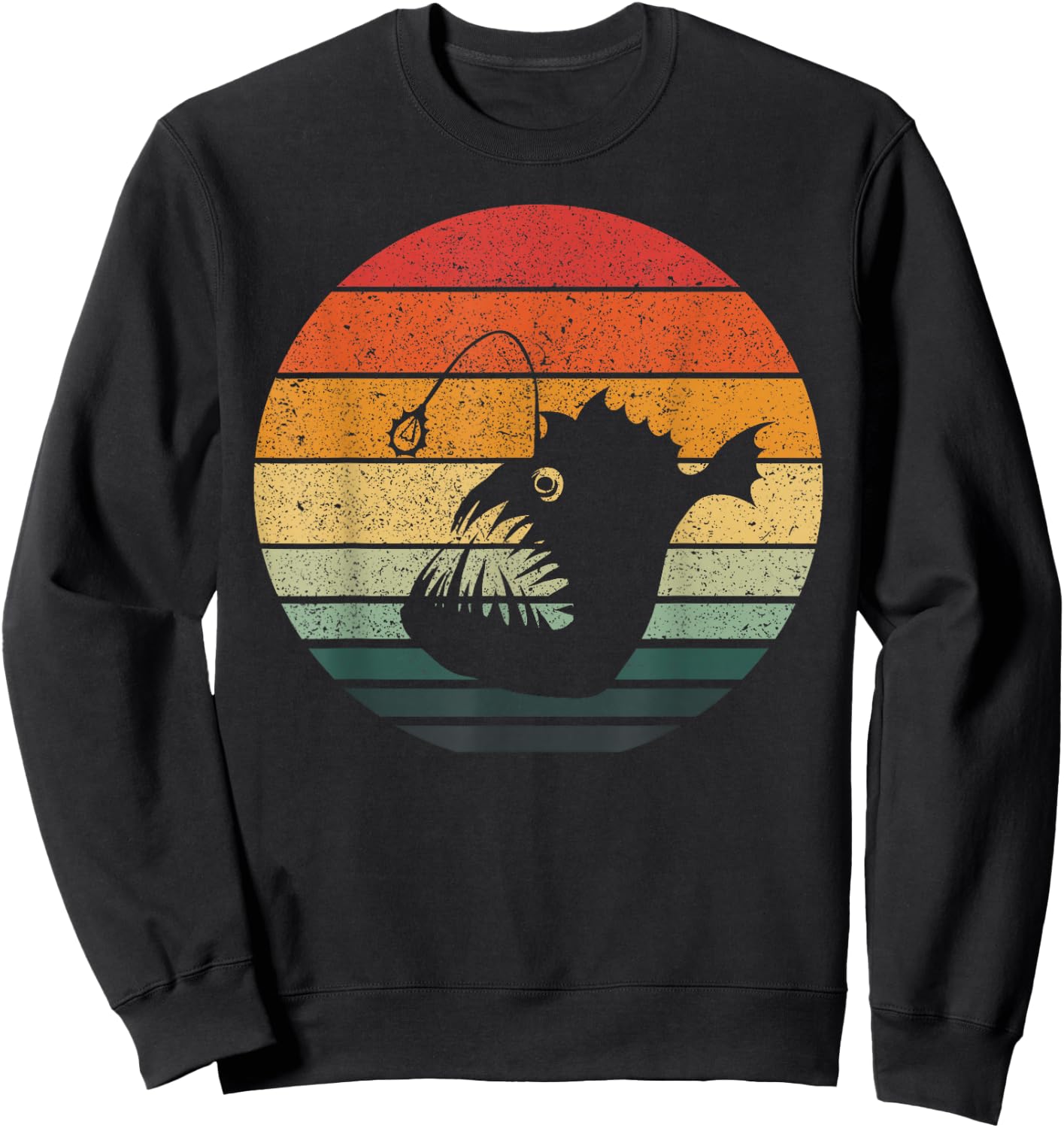Vintage Retro Sunset Angler Fish Sweatshirt - Sweatshirt | Black