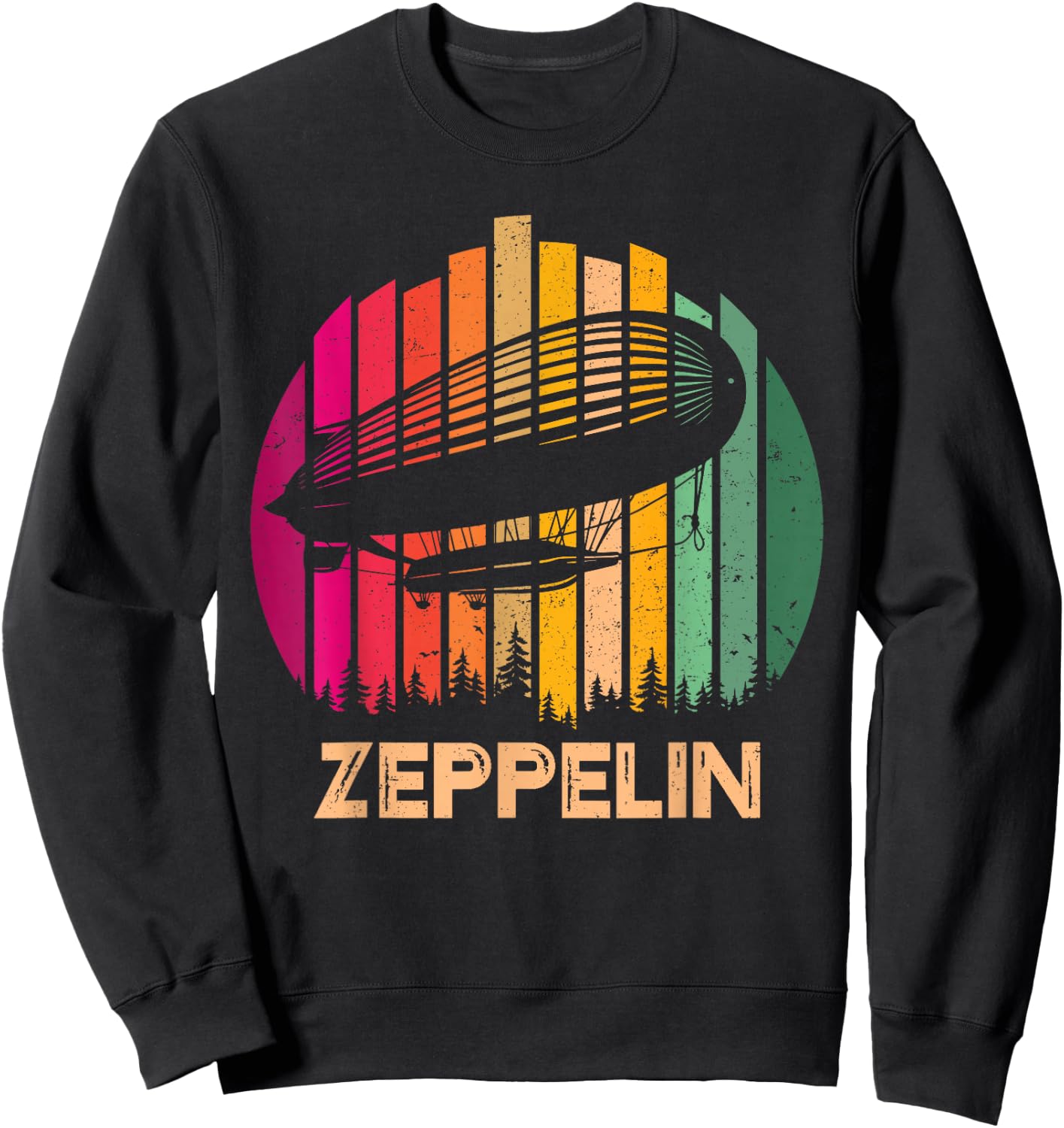 Retro Vintage Sunset Zeppelin 70s 80s Dirigible Airship Sweatshirt - Sweatshirt | Black
