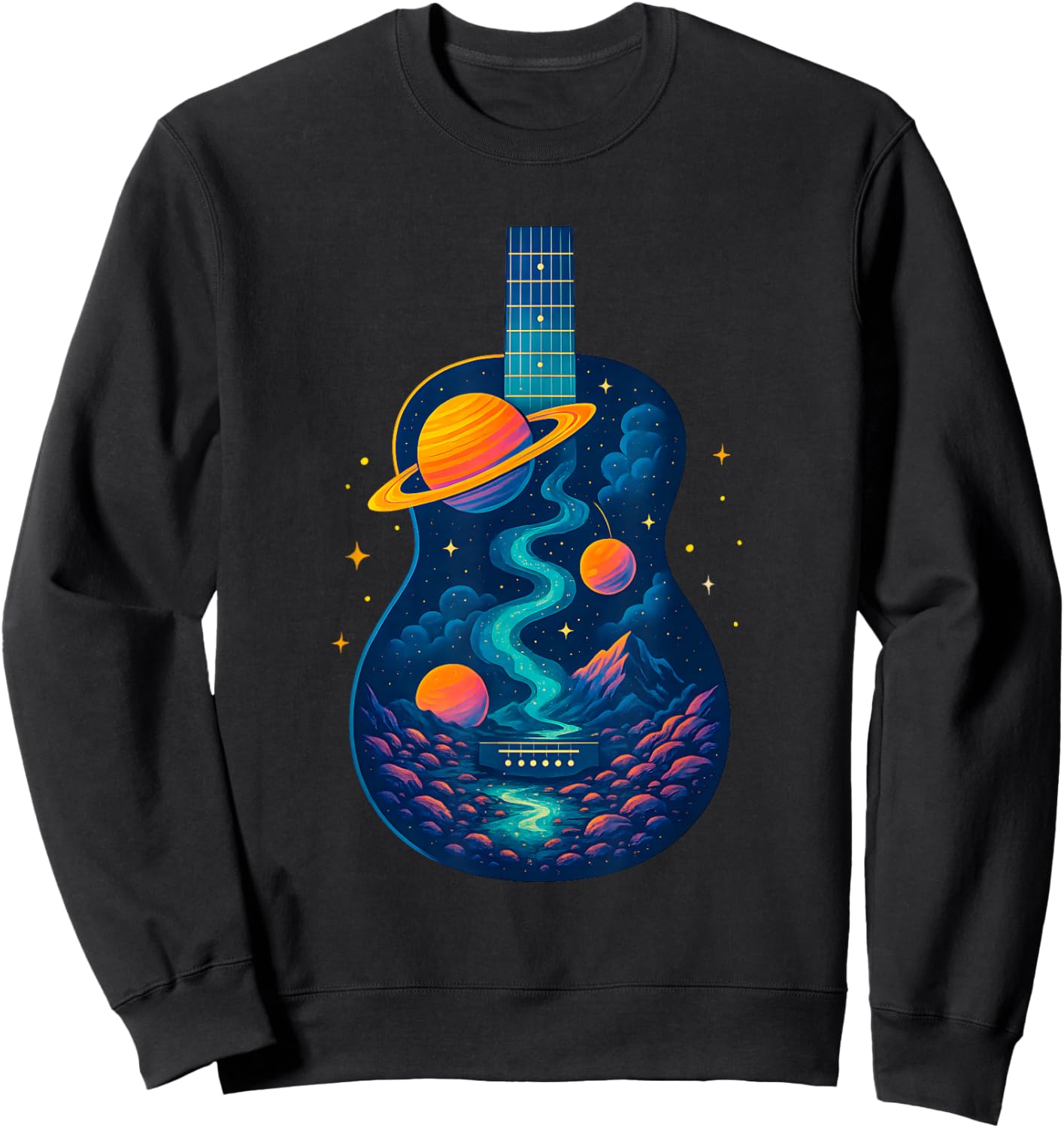 Guitar Space Reflections Galaxy and Planets Guitarist Band Sweatshirt - Sweatshirt | Black