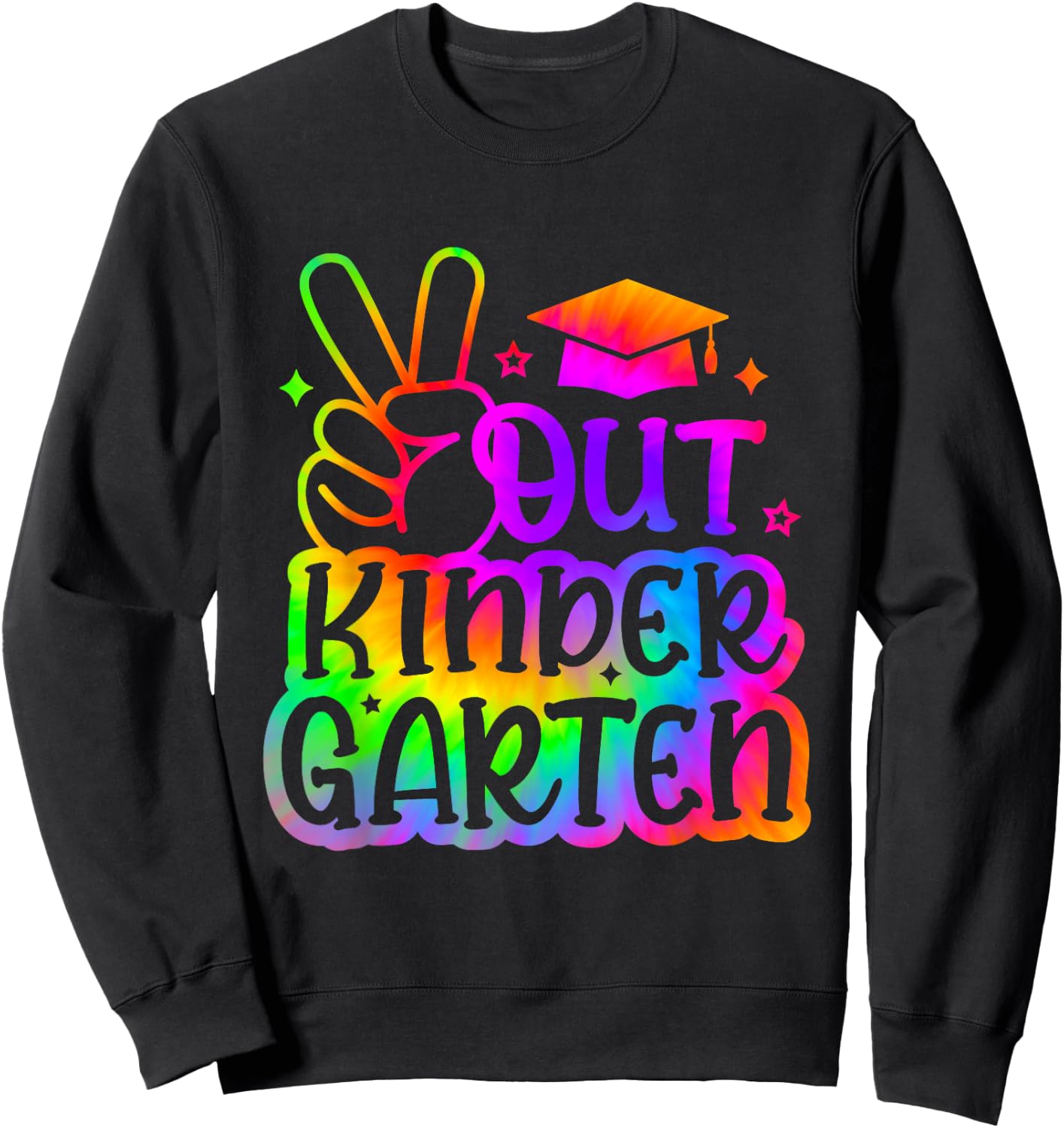 Last Day of School Peace Out Kindergarten Tie Dye Sweatshirt - Sweatshirt | Black