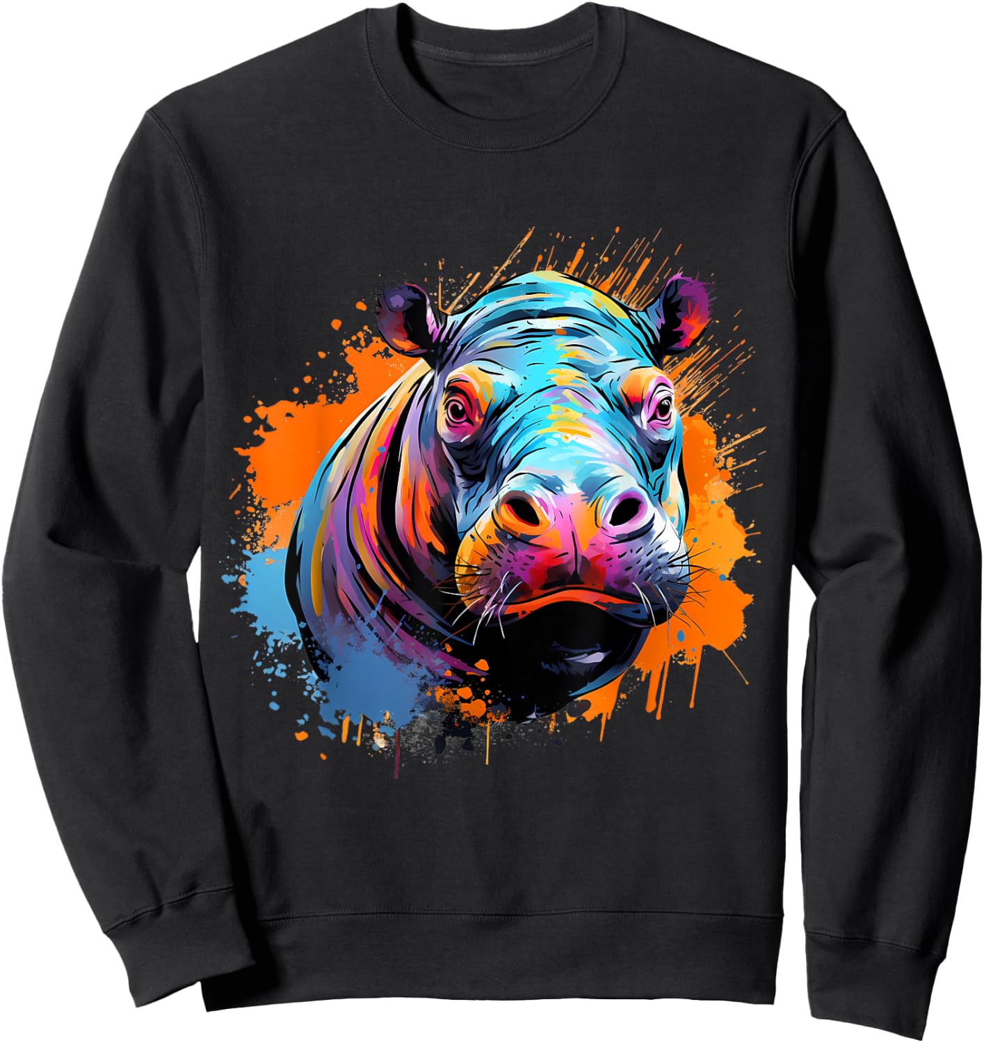 Hippo Portrait Colourful Artwork Hippopotamus Nature Splash Sweatshirt - Sweatshirt | Black