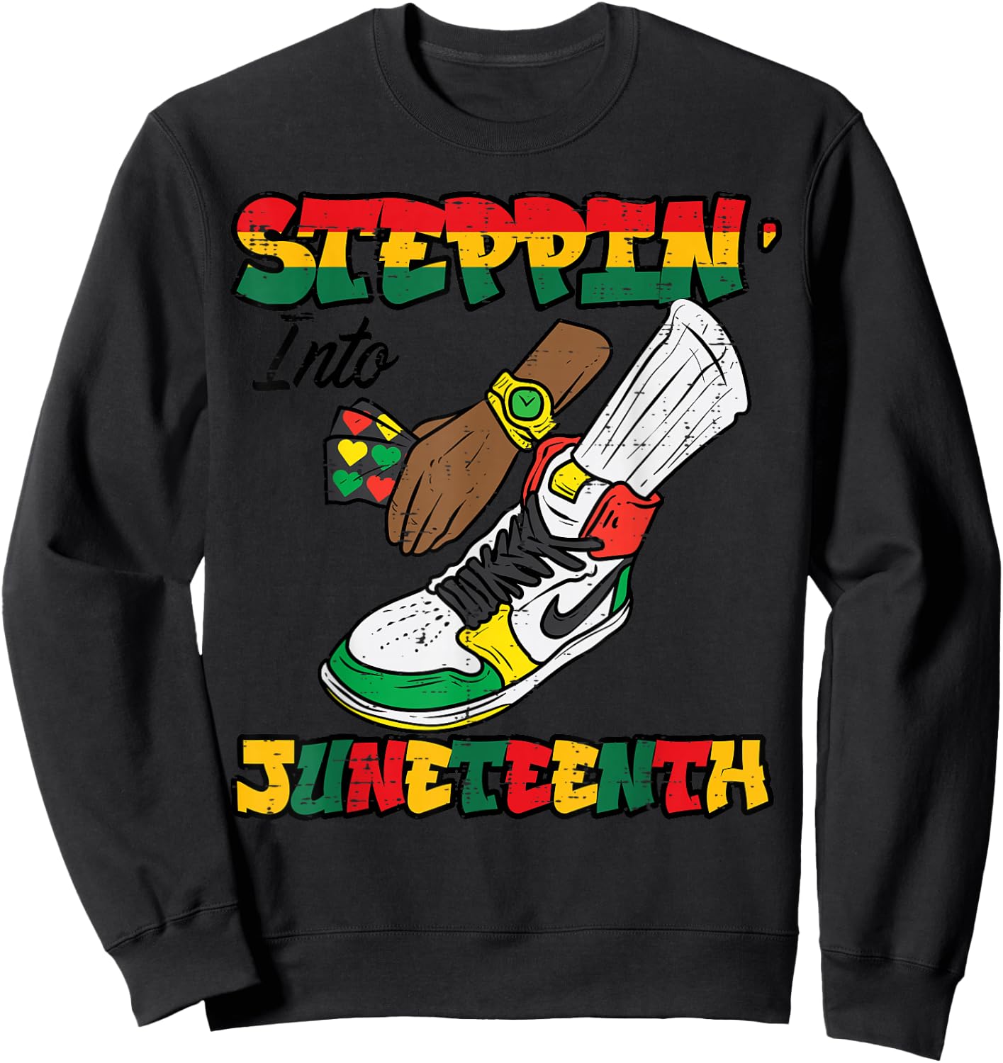 Steppin Juneteenth Shoe Watch Black American Men Boys Kids Sweatshirt - Sweatshirt | Black