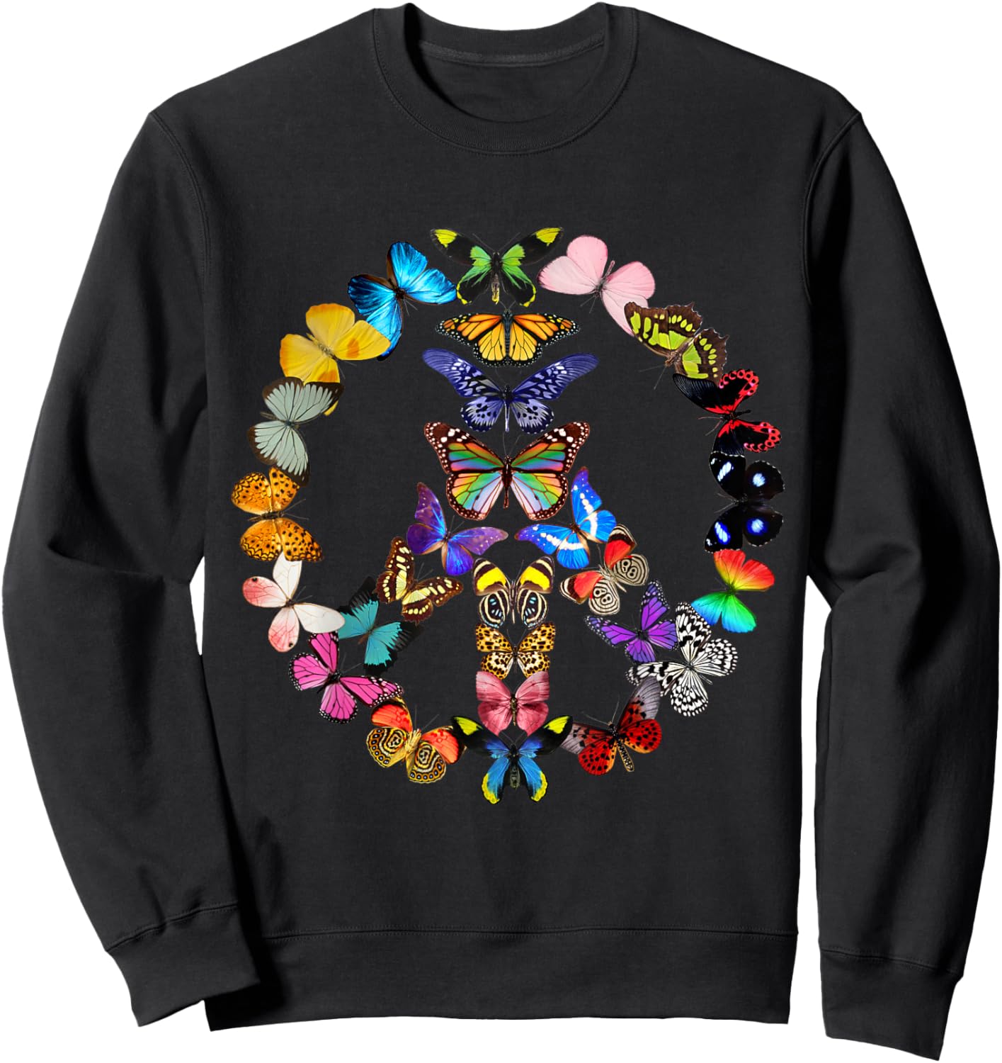 Peace Sign Butterflies 60s Retro Design World Sweatshirt - Sweatshirt | Black
