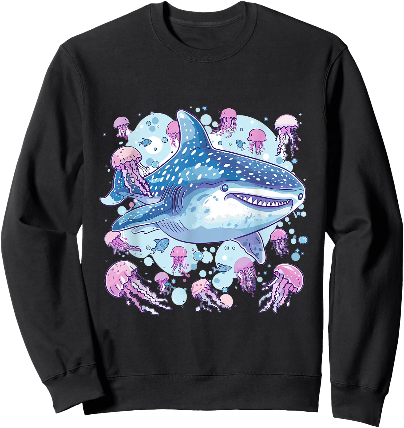 Whale Shark with Jellyfish Sea Animal Graphic Sweatshirt - Sweatshirt | Black