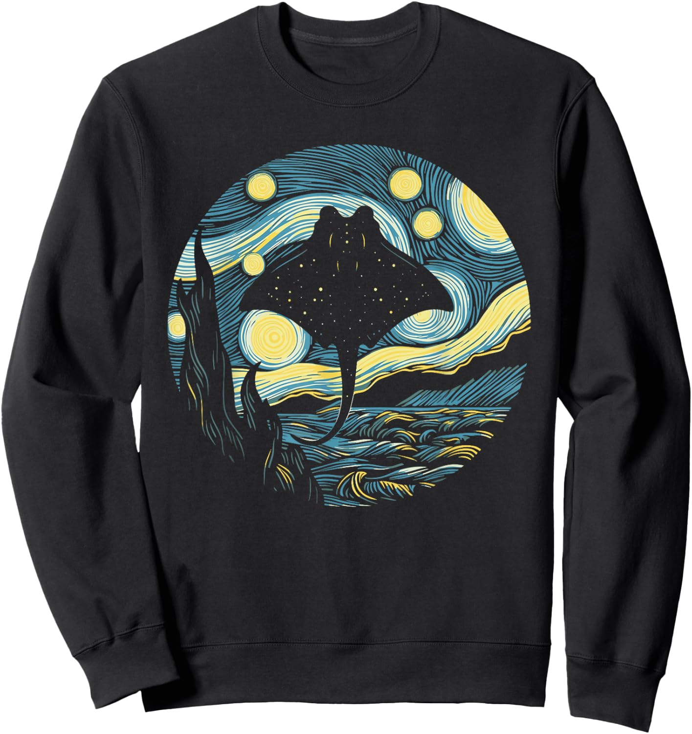 Stingray Manta Ray Starry Night Painting Art Sweatshirt - Sweatshirt | Black